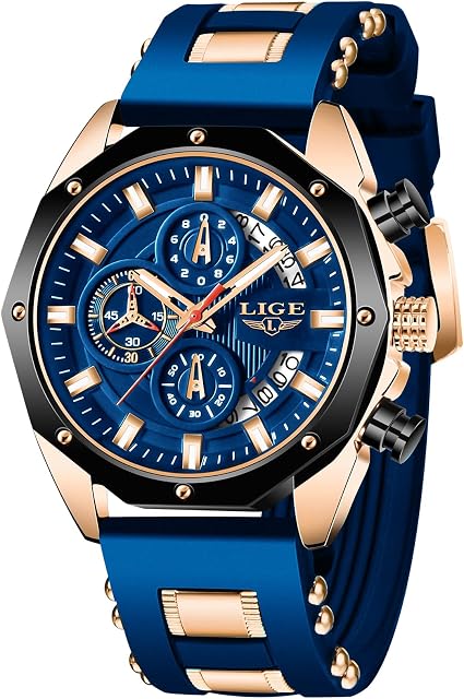 LIGE Mens Watches Fashion Sports Waterproof Chronograph Analogue Quartz Stainless Steel Casual Business Wristwatch for Man