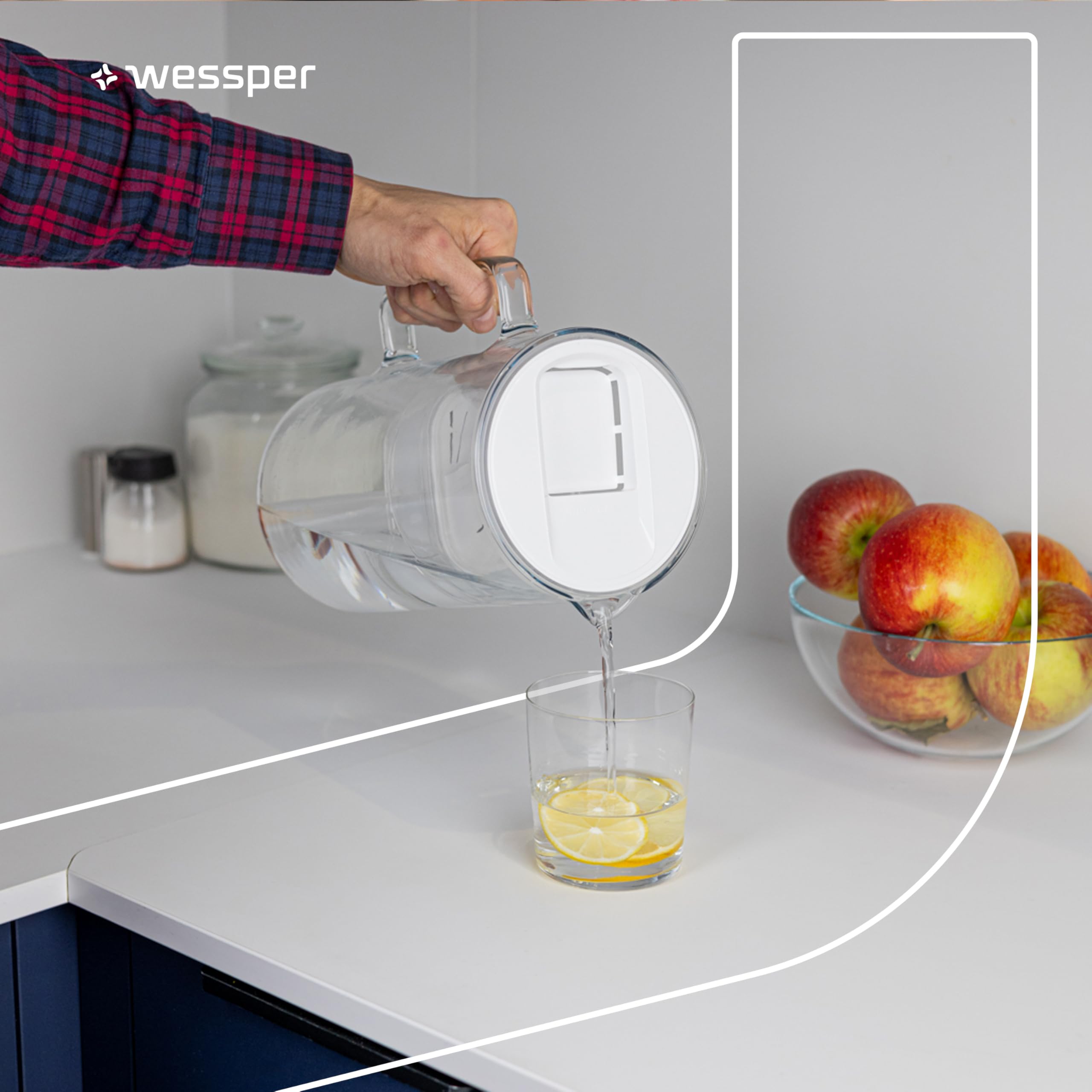 Wessper Wasserfilter Kanne Glas 3 L, Set Wasserkanne und 2 Filterkartuschen, Kompatibel mit Brita Maxtra, Wasserkaraffe für Trinkwasser mit Ersatz Filter - Weiß