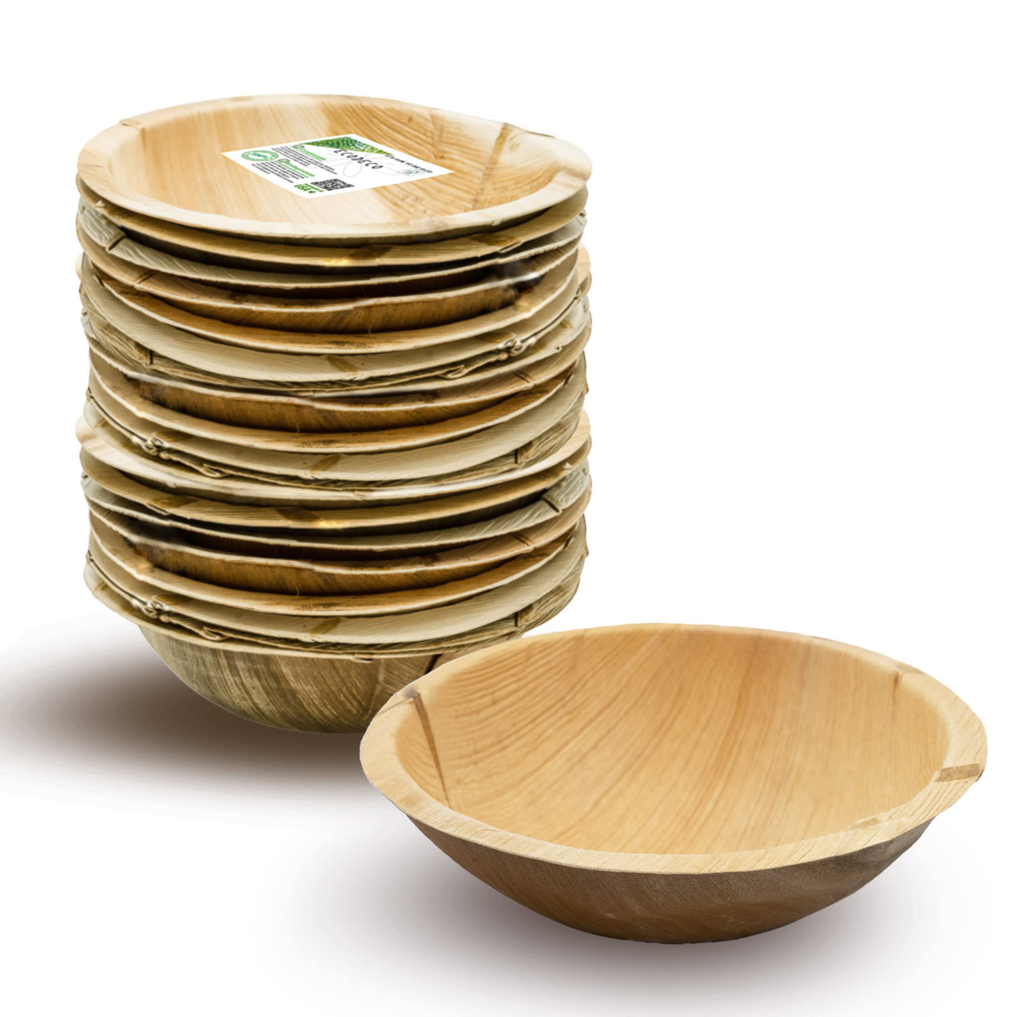 ECODECOCompostable Palm Leaf Serving Bowls - 40 Ounce Large Bowls - Set of 25 - Disposable Dinnerware Plates For Hot Food Fruits or Salads - Perfect for Catering, Weddings, and Parties