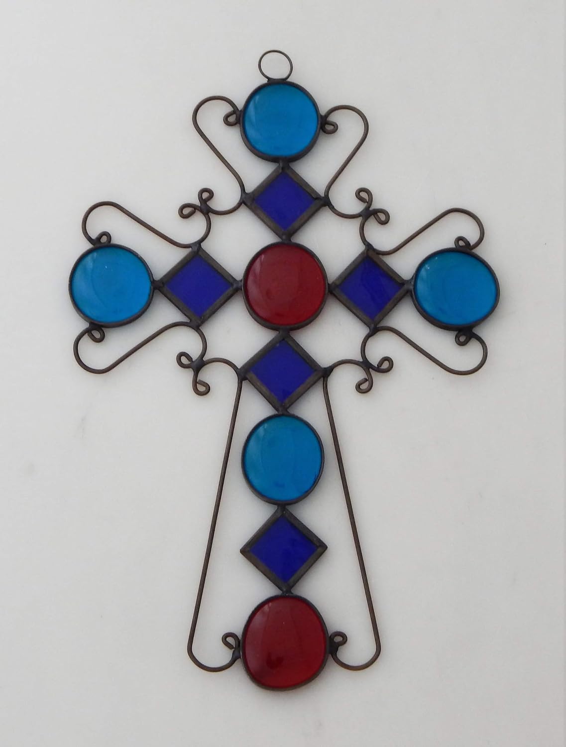 COLOR Y TRADICIÓN Mexican Stained Glass Cross Wall Hanging Glass GEM