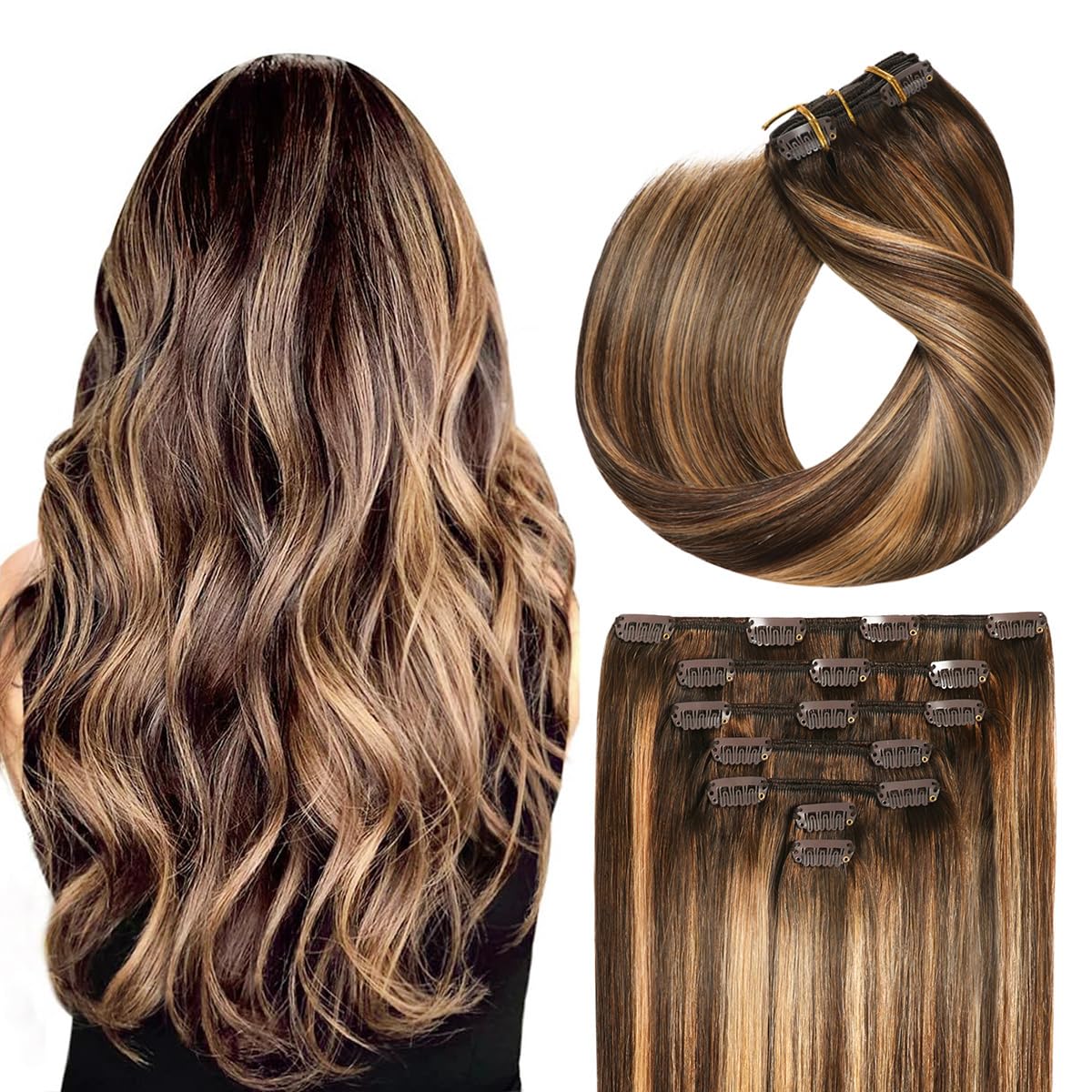 SUYYA Clip in Hair Extensions Real Human Hair 20 inch 120g 7pcs Hair Extensions Real Human Hair Clip ins Silky Straight Double Weft Ombre Balayage