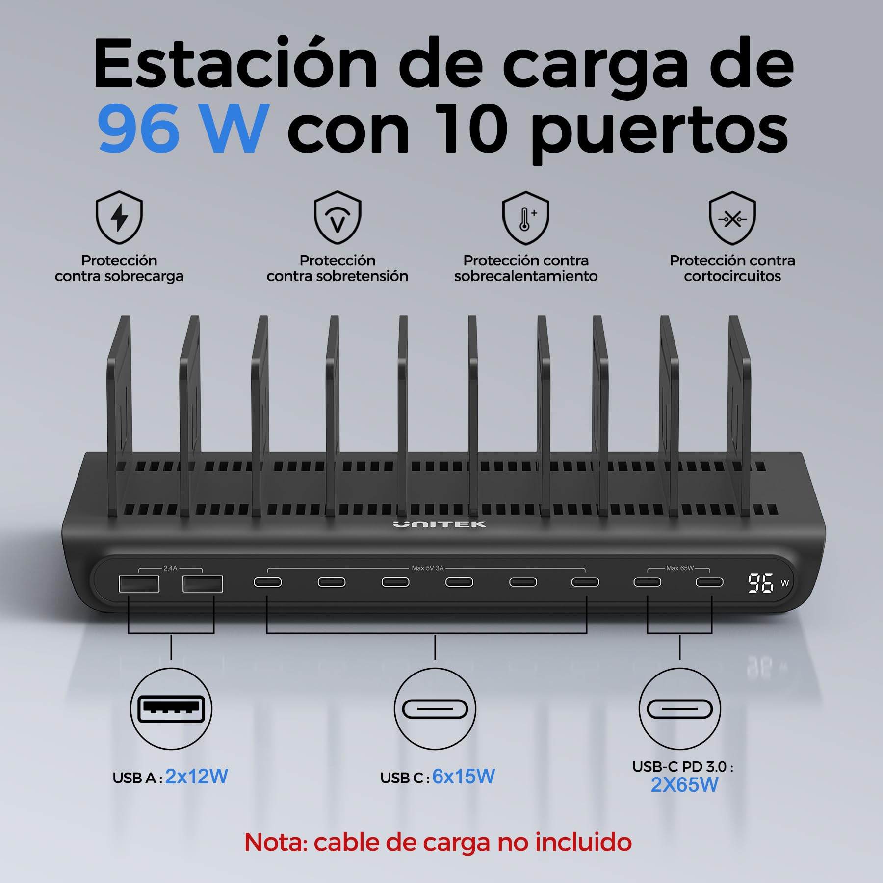Unitek Estación de Carga multidis positivode 96 W con PD de 65 W