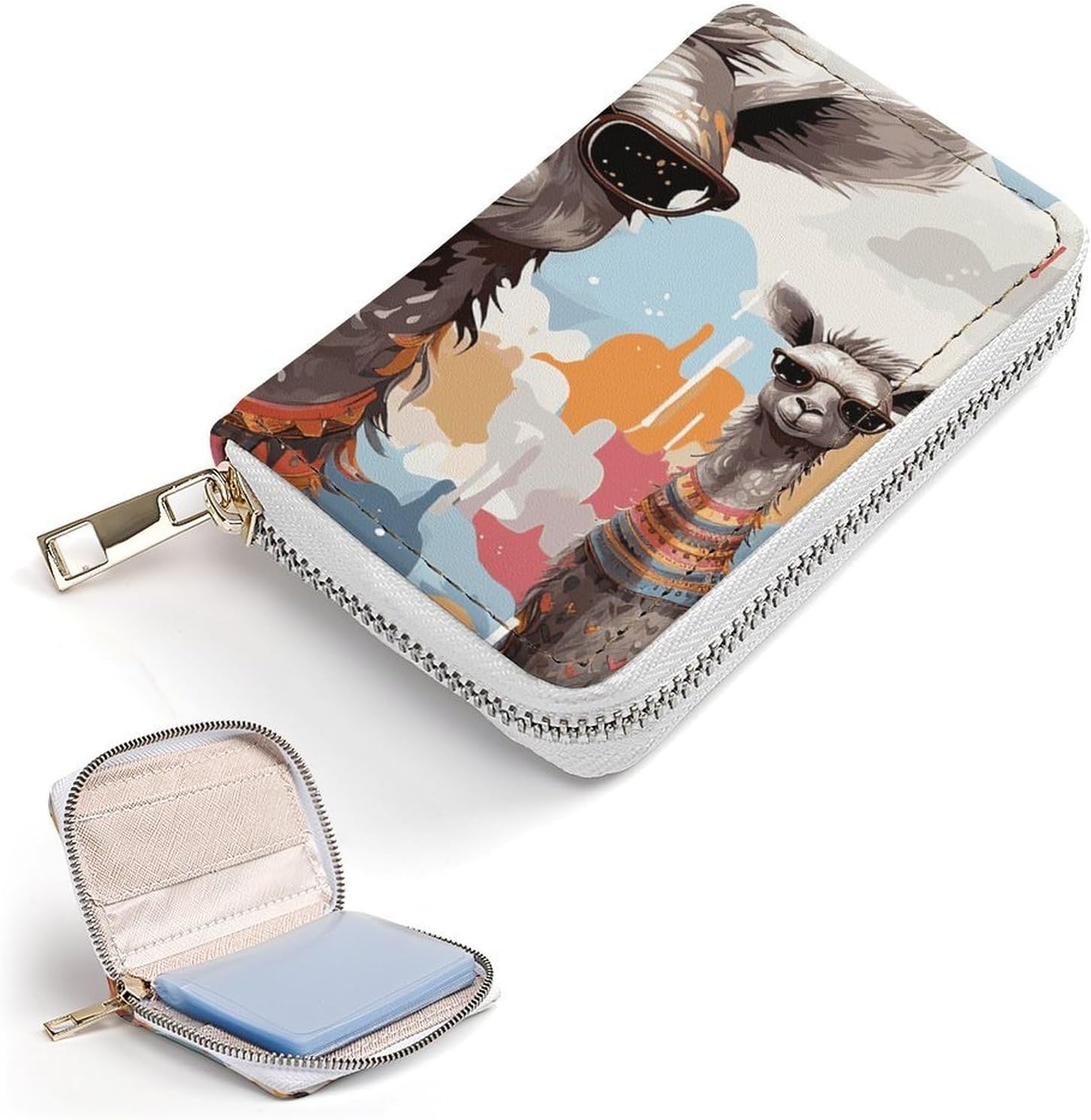 Cute Giraffe with Colors Sunglasses Funny Card Holder RFID Blocking,Credit Card Wallet for Women And Men,Card Case Organizer Bag with Zipper