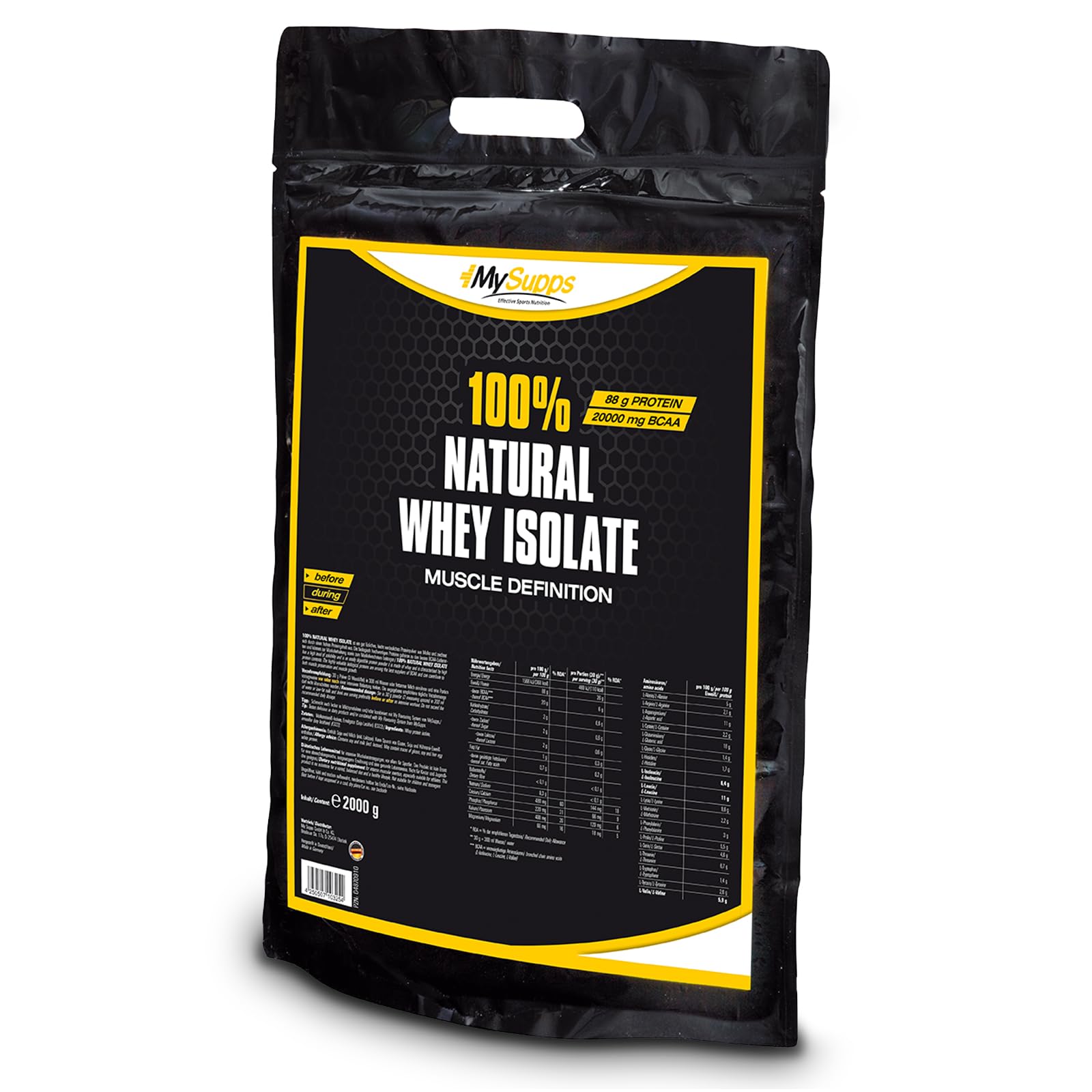 My Supps 100% Natural Hydro Whey Isolat, CFM-Molkenprotein-Isolat-Pulver mit essentiellen Aminosäuren, Glutamin und BCAA, Geschmack: Neutral, 66 Portionen, Made in Germany