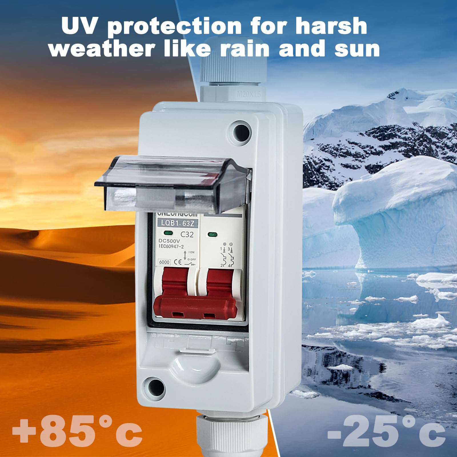 DEWIN DC Trennschalter, Leitungsschutzschalter 1 in 1 aus 1 String PV Trennschalter wasserdichte Solar Combiner Box für PV Anlage 32A DC 500V