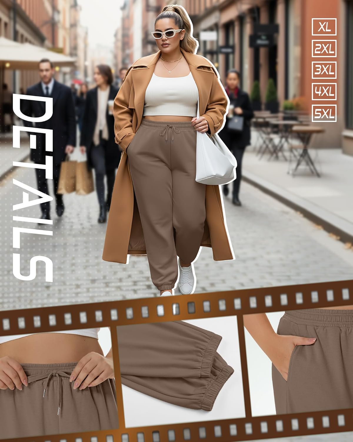 2 Pack Women's Plus Size Joggers, Drawstring Loose Baggy Sweatpants Cozy Athletic Casual Yoga Pants with Pockets - Image 2