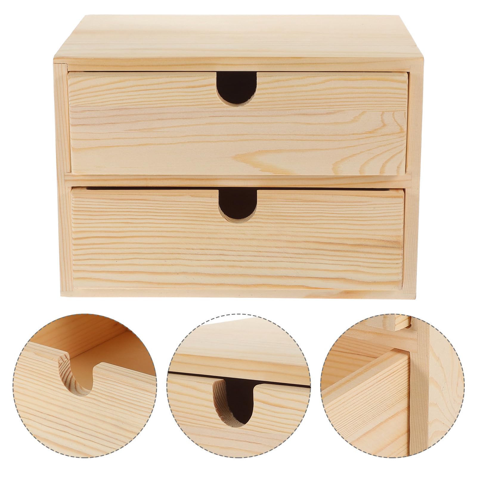 OUNONA Scatola Portaoggetti in Legno Naturale con 2 Cassetti, Organizer da Scrivania Multifunzione per Cosmetici e Cancelleria, Cassettiera Compatta per Uso Ufficio e Casa