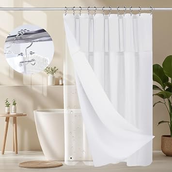 3-in-1 Shower Curtain Set, 72" x 72" Waffle Texture Shower Curtain with Mesh Top Window, 12 Double-Sided Stainless Steel Anti-Slip Hooks & Waterproof PEVA Liner, All Pieces Sized to Fit White