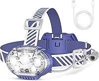 Vista 8 de Linterna frontal recargable, lámpara de cabeza LED de 5 lúmenes altos con luz roja y blanca, linterna impermeable IPX4, linterna de cabeza de 8