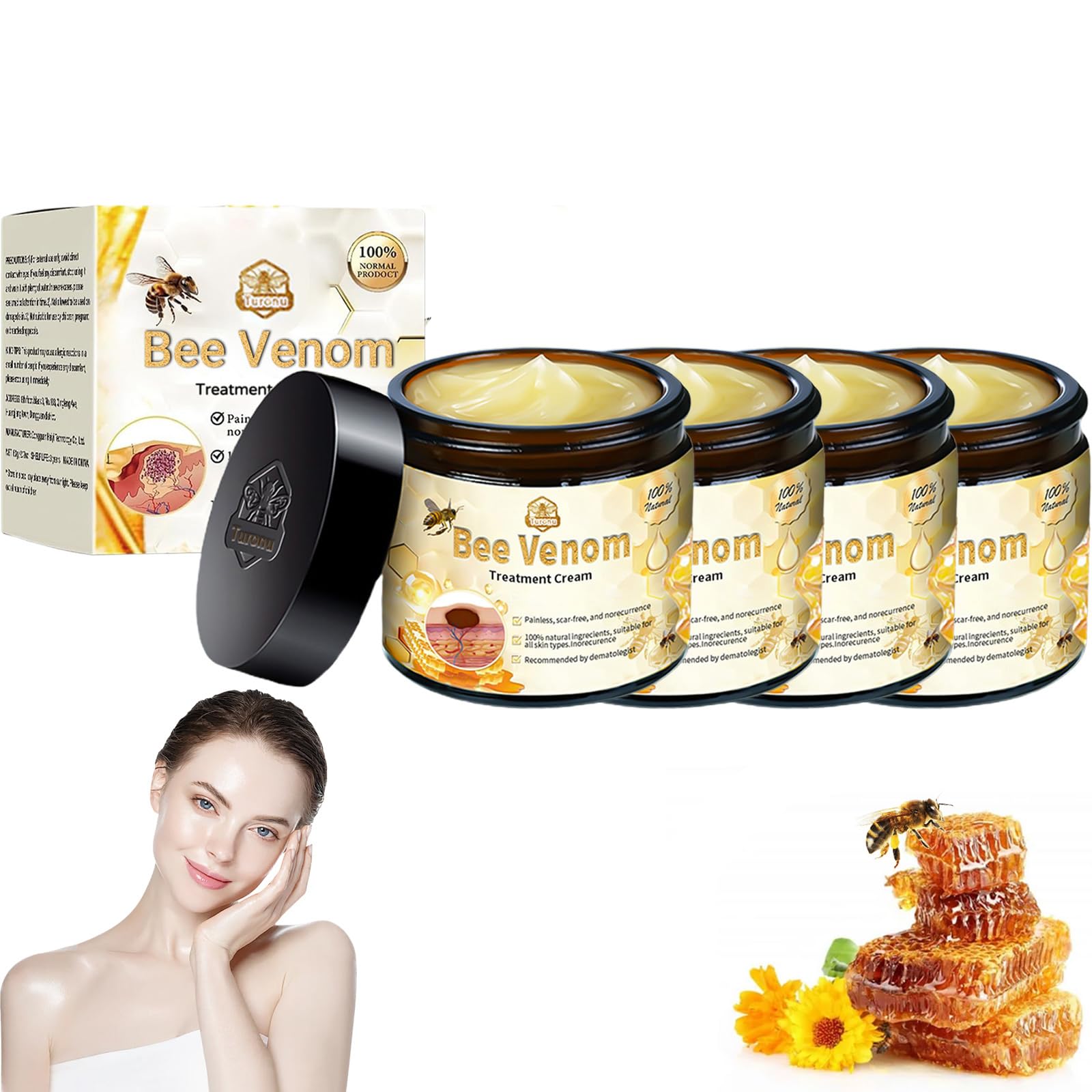 Turanu Bee Venom Skin Treatment Cream, Professional Bee Venom Treatment Cream, Bee Venom Cream for Removing and Repair, Natural Bee Venom Treatment Cream for All Parts of The Body (4PC)