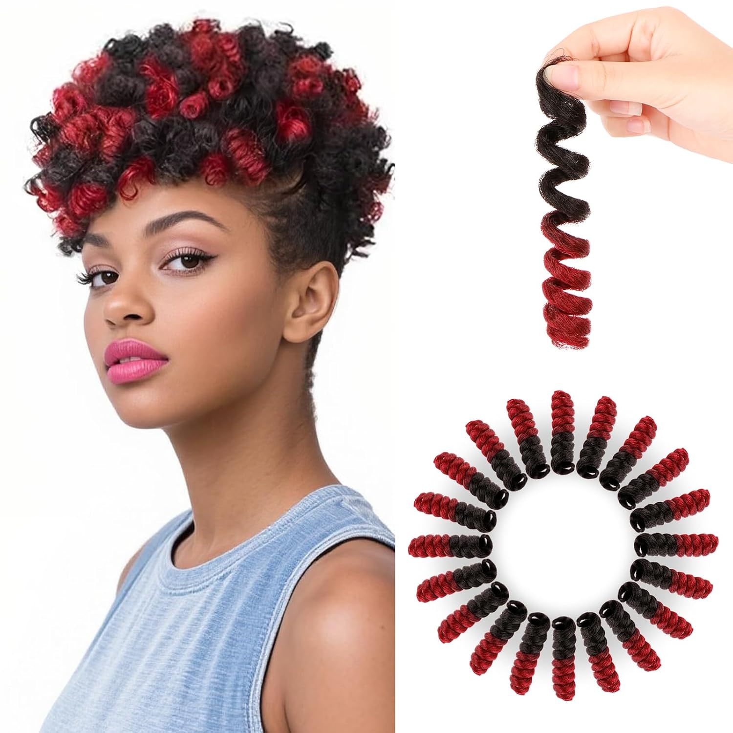BECUS Crochet Hair for Black Women 6 Packs 20 Inch Jamaican Curly Crochet Braids Black and Red Hair Extension Jumpy Wand Extensions(6*Packs 20'' #1B/BUG 16MM)