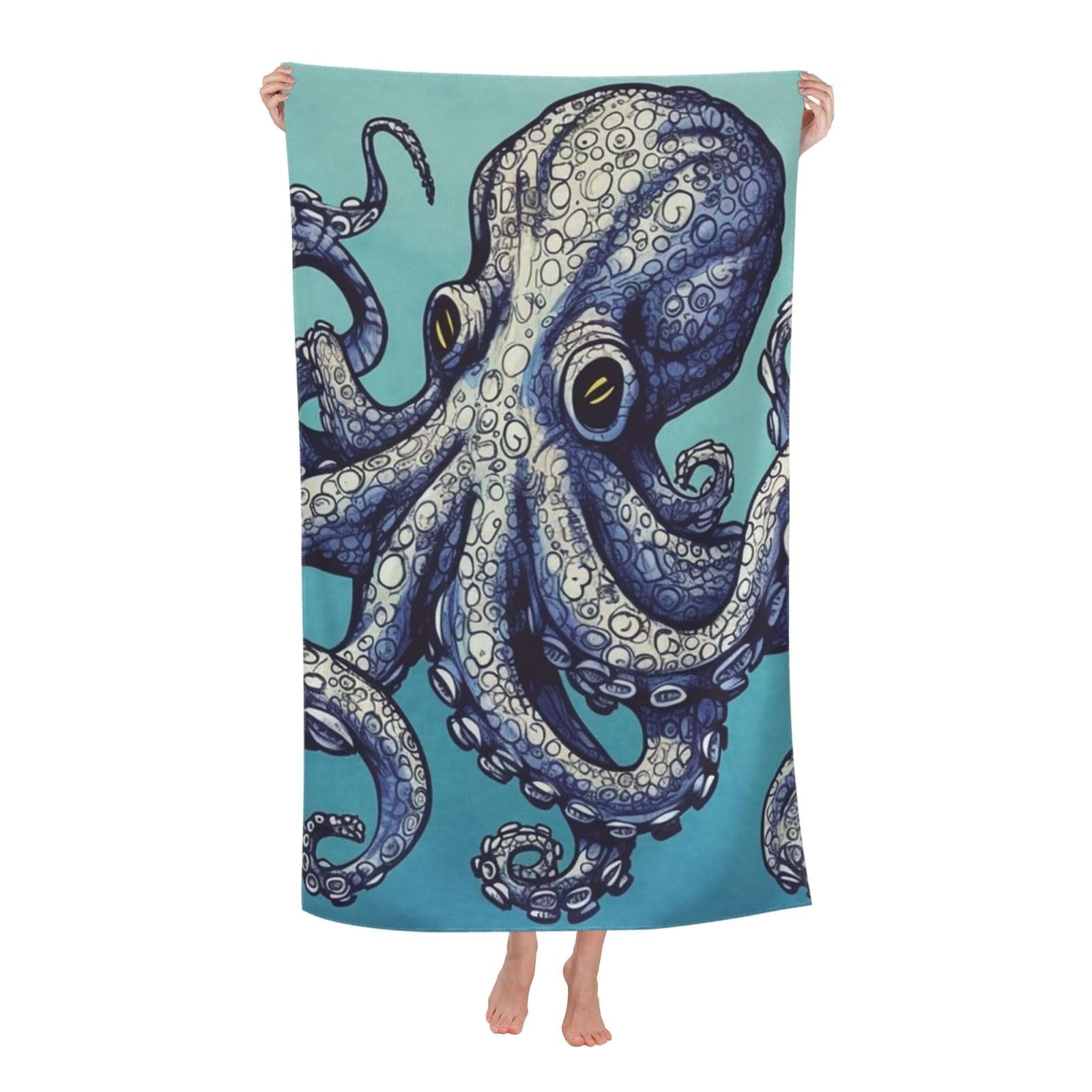 FodPand Octopus Design Beach Towel Oversized 52 x 32 in Sand Free Pool Swim Towels for Adult Travel Blanket Lightweight Quick Dry Absorbent Bath Towels Cruise Vacation Accessories
