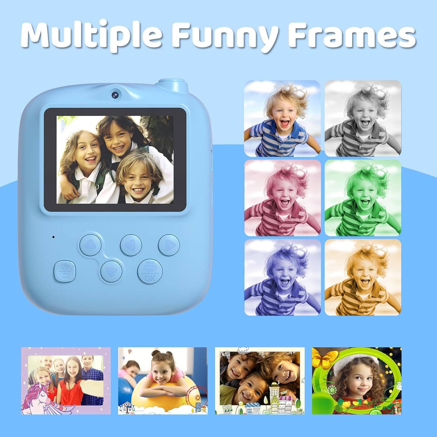 Kids Instant Print Camera 2025, 32GB Memory, Dual Lens with 2.4-Inch Screen and 1080p HD, Nice Gift for Boys and Girls Ages 4-13, Ideal for Toddlers and Teenagers Blue image 5 of 8 B0DRVLLC7Z