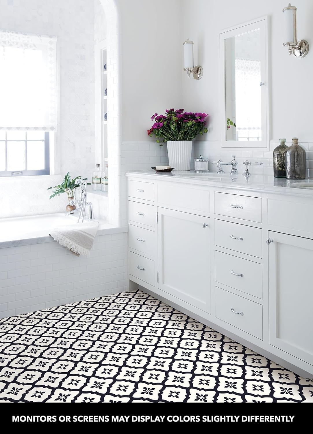 FloorPops Comet Peel and Stick Floor Tiles, Black, Geometric Vinyl Floor Tiles, Water Resistant, 12 in x 12 in, Pack of 10