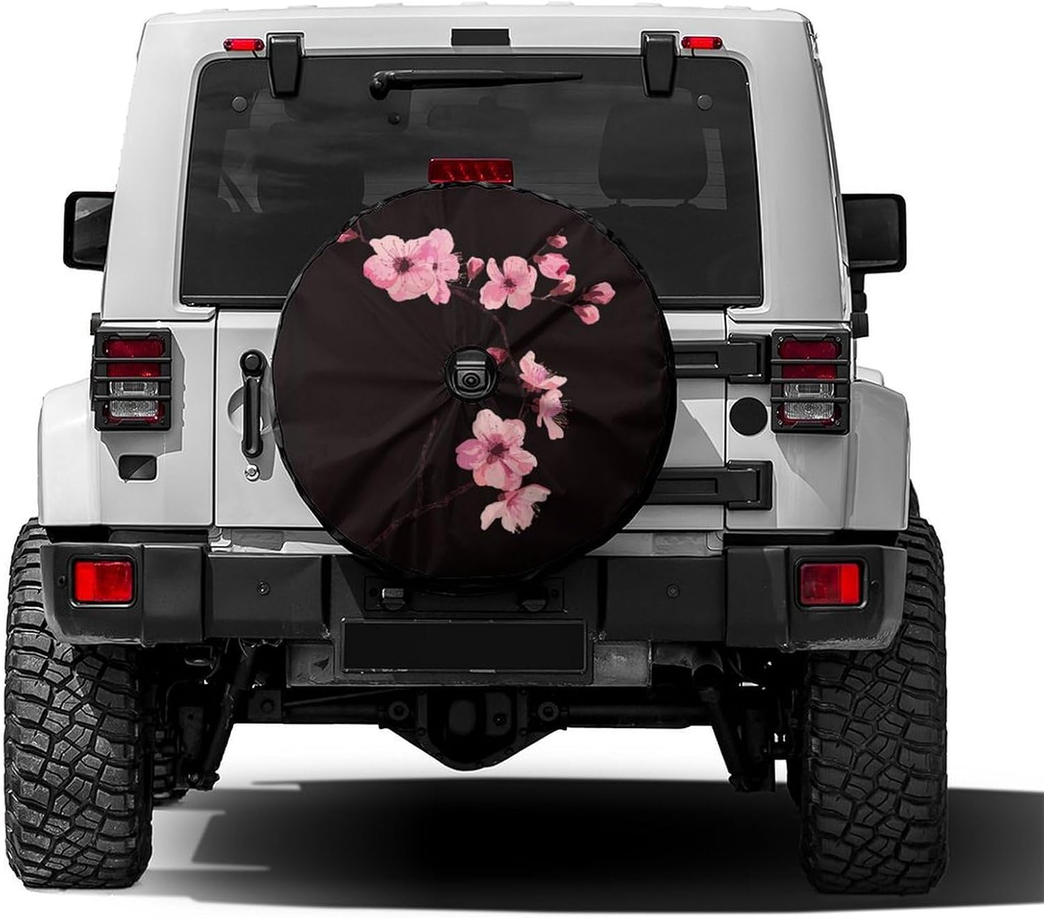 Cherry Blossom Branch Pink Flowers Spare Tire Cover with Backup Camera Hole Wheel Tire Cover Fit Trailer, RV, SUV and Many Vehicle 16inch