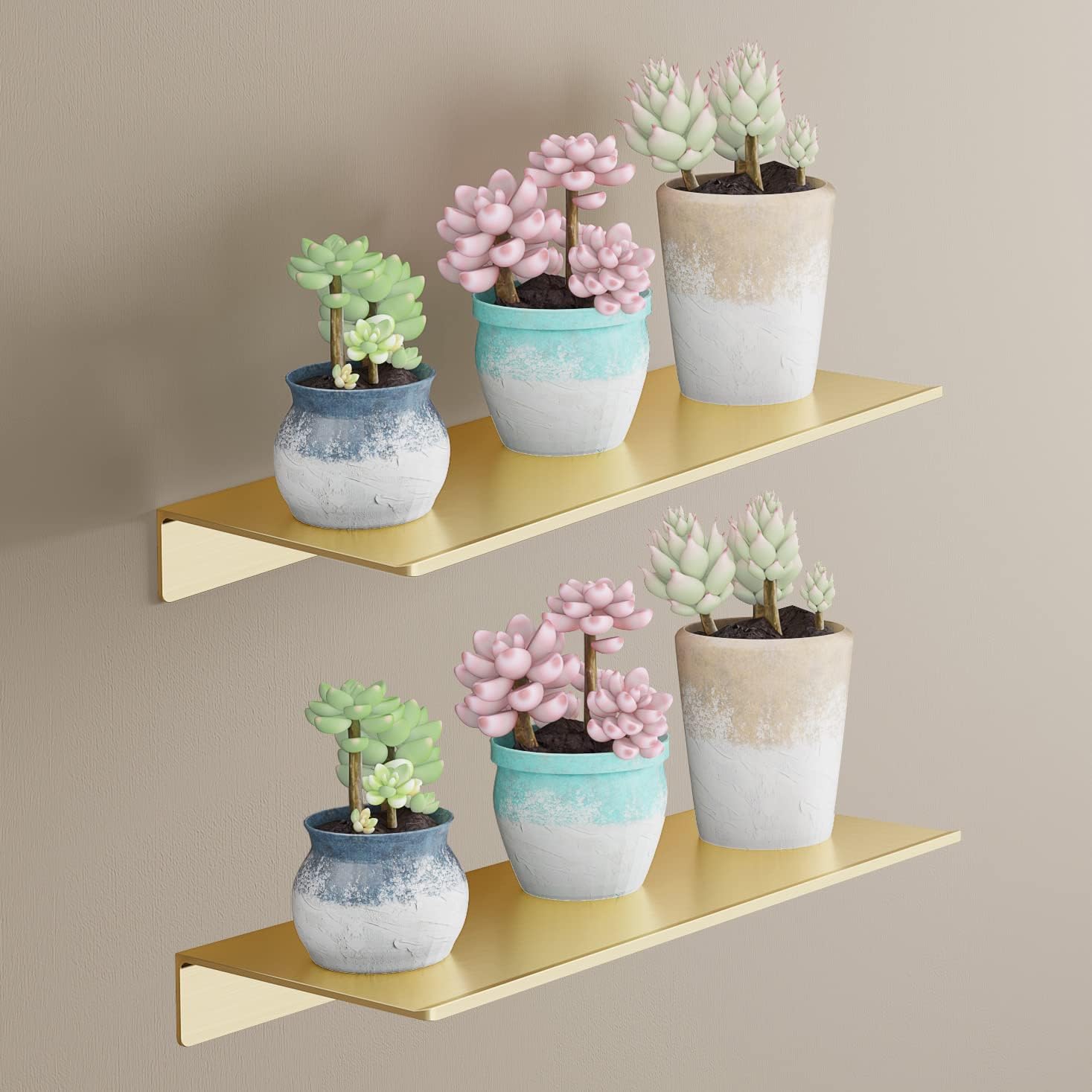 11.6 Inch Small Gold Floating Shelves, Set of 2 Bathroom Shelves