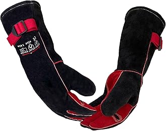 662℉ Leather Welding BBQ Gloves for Man Women, Medium Long Sleeve Work Heat Resistant Fire Gloves Oven Mitts for Tig Mig Stick Fireplace Animal Handling, Wood Stove Tools