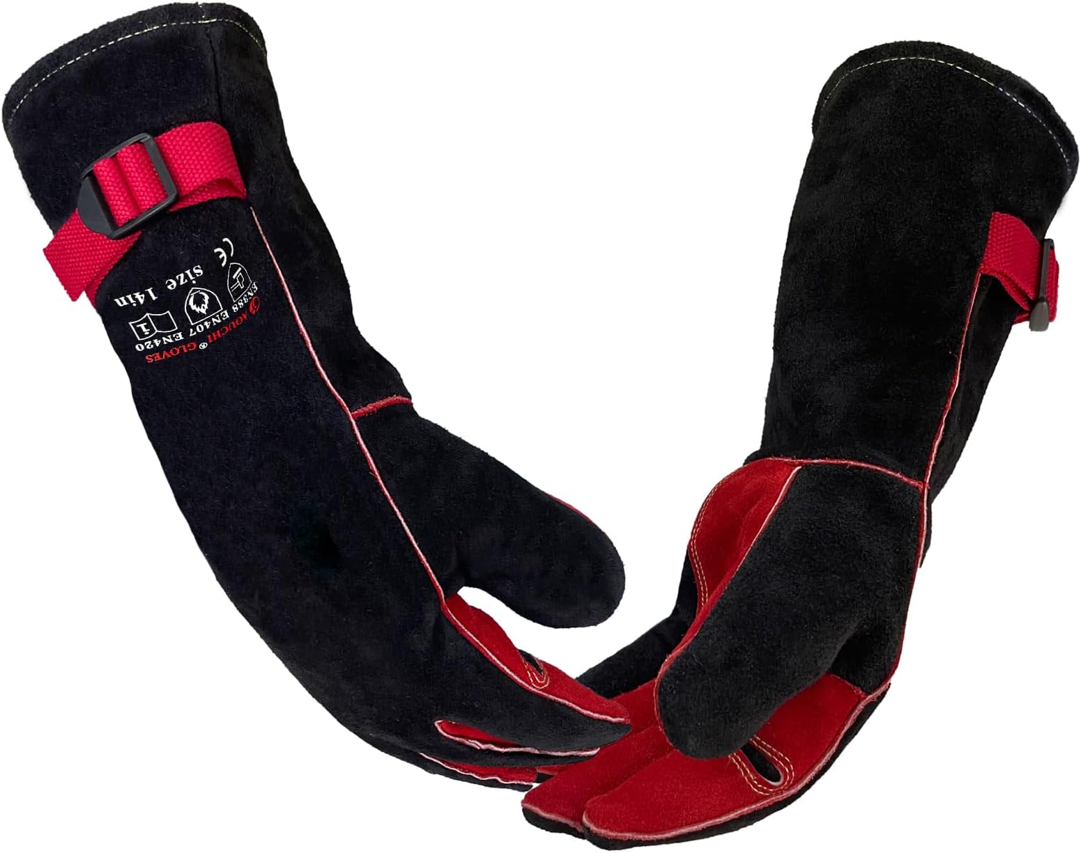 662℉ Leather Welding BBQ Gloves for Man Women, Medium Long Sleeve Work Heat Resistant Fire Gloves Oven Mitts for Tig Mig Stick Fireplace Animal Handling, Wood Stove Tools