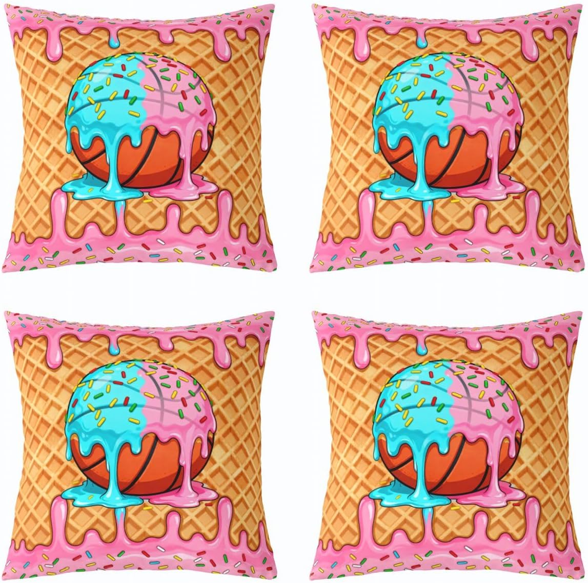 Basketball Throw Pillow Covers Set of 4 20 x 20-Inch Gaming Sports Cushion Case for Kids Teens Adults Ball Games Decor Pillowcase Ice Cream Gift for Basketball Lover Room Decor Zipper All Season Soft image 3