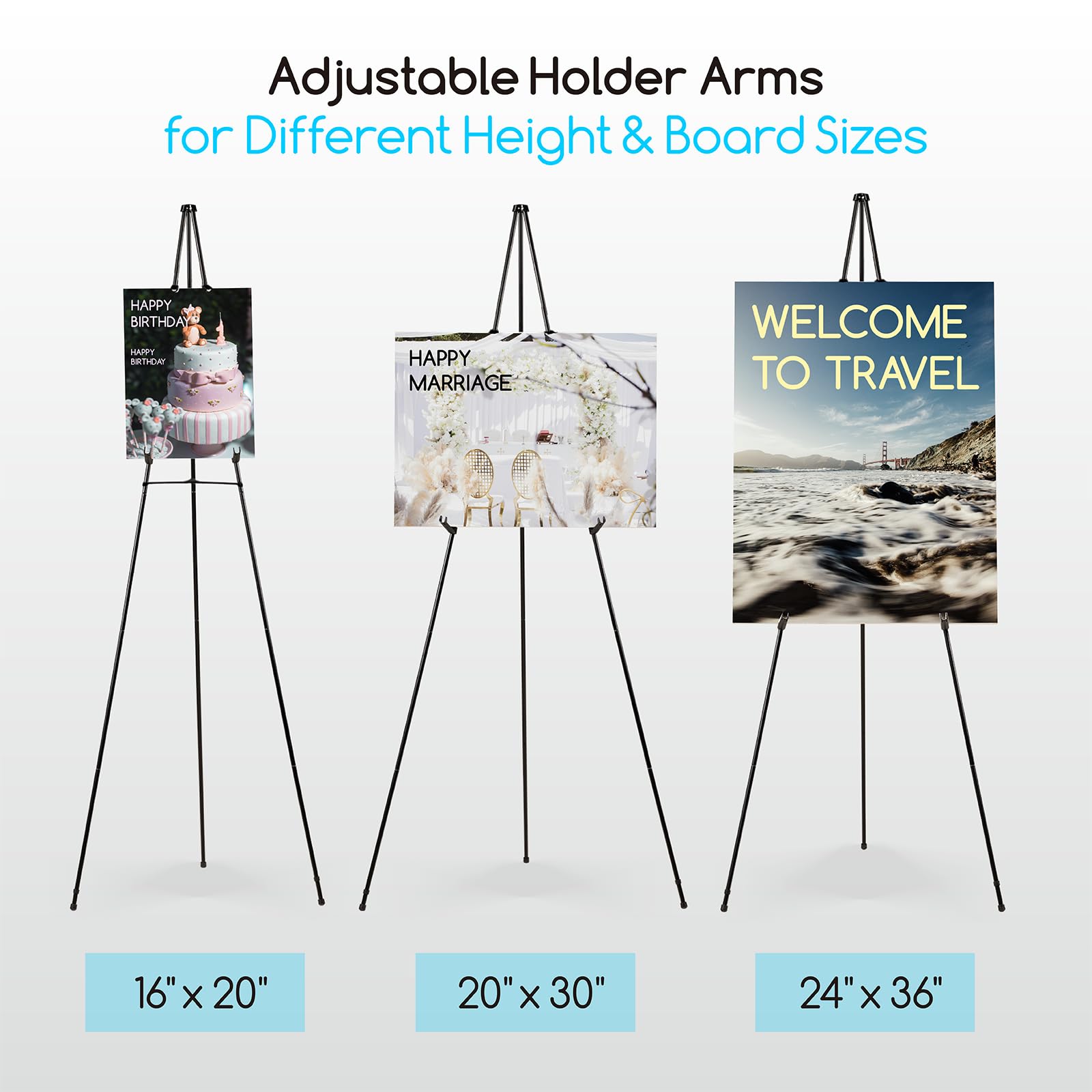 MEEDEN Lot de 6 caballetes de presentación artística de 160 cm, caballete instantáneo de metal con bolsa, caballete plegable portátil para pintar sobre lienzo, paneles de boda, presentaciones