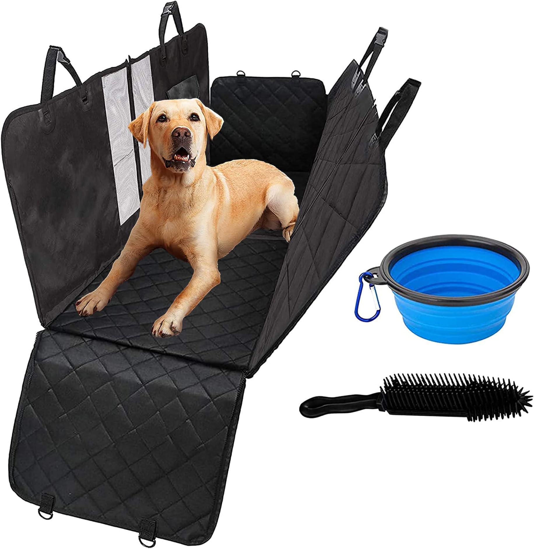 smartpeasXXL Padded Dog Car Seat Cover - Universal, Robust, Detachable - Includes Dog Bowl & Brush - 165 * 142 * 50 Cm