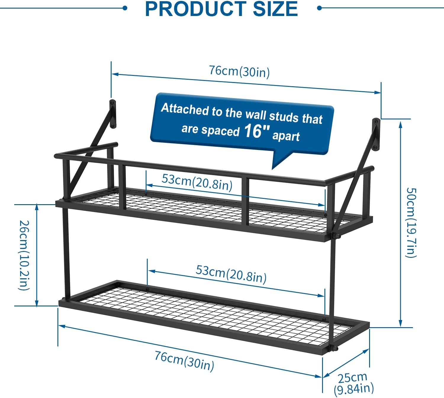 30-Inch Kitchen Pot Racks and Shelves with 12 S-Hooks, 2 Tier Wall Mounted Pots and Pans Rack for Kitchen Storage, 60-70 Lb Mounted Hanging Rack for Home & Restaurants Utensils Cookware : Home & Kitchen