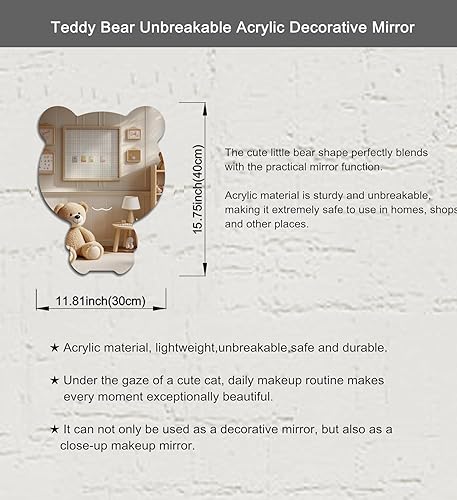 Vista 2 de Lindo espejo acrílico con diseño de oso antiarañazos, irrompible, inastillable, HD templado, espejos decorativos de pared para el hogar, oficina