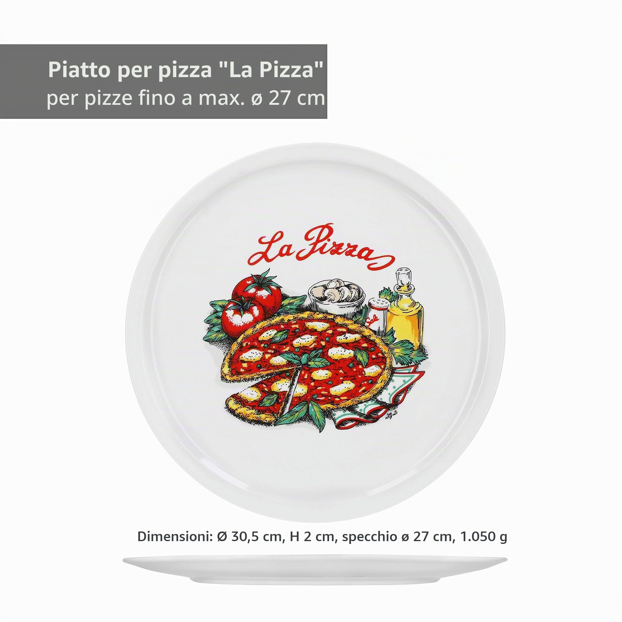 Van Well Napoli Set di 6 piatti da pizza in porcellana, diametro 30,5 cm, con motivo