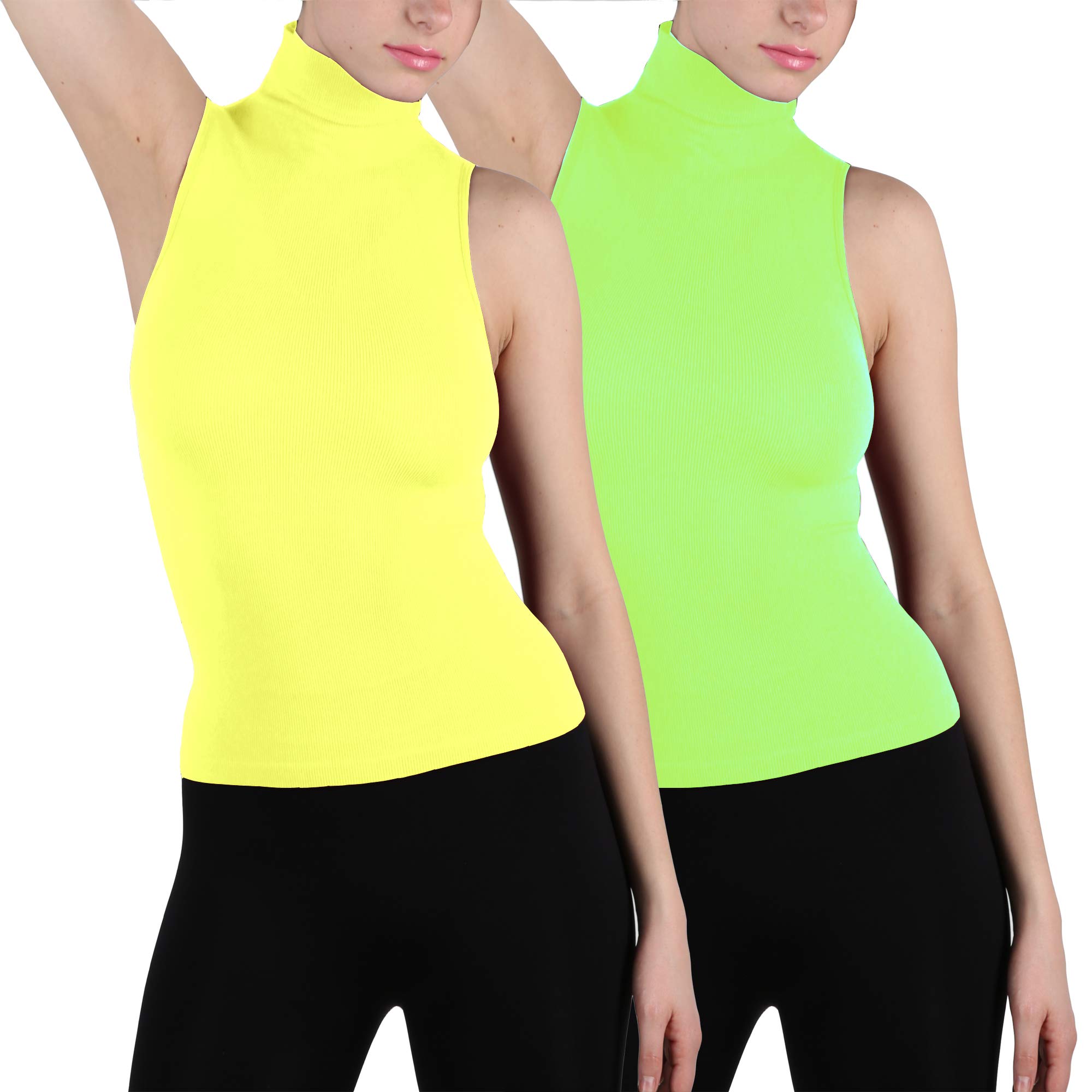 Ekimo T-USA 2 Pack Women Seamless Mock Neck Turtleneck Sleeveless Blouse Shirt Body Shaping Tee Shirts