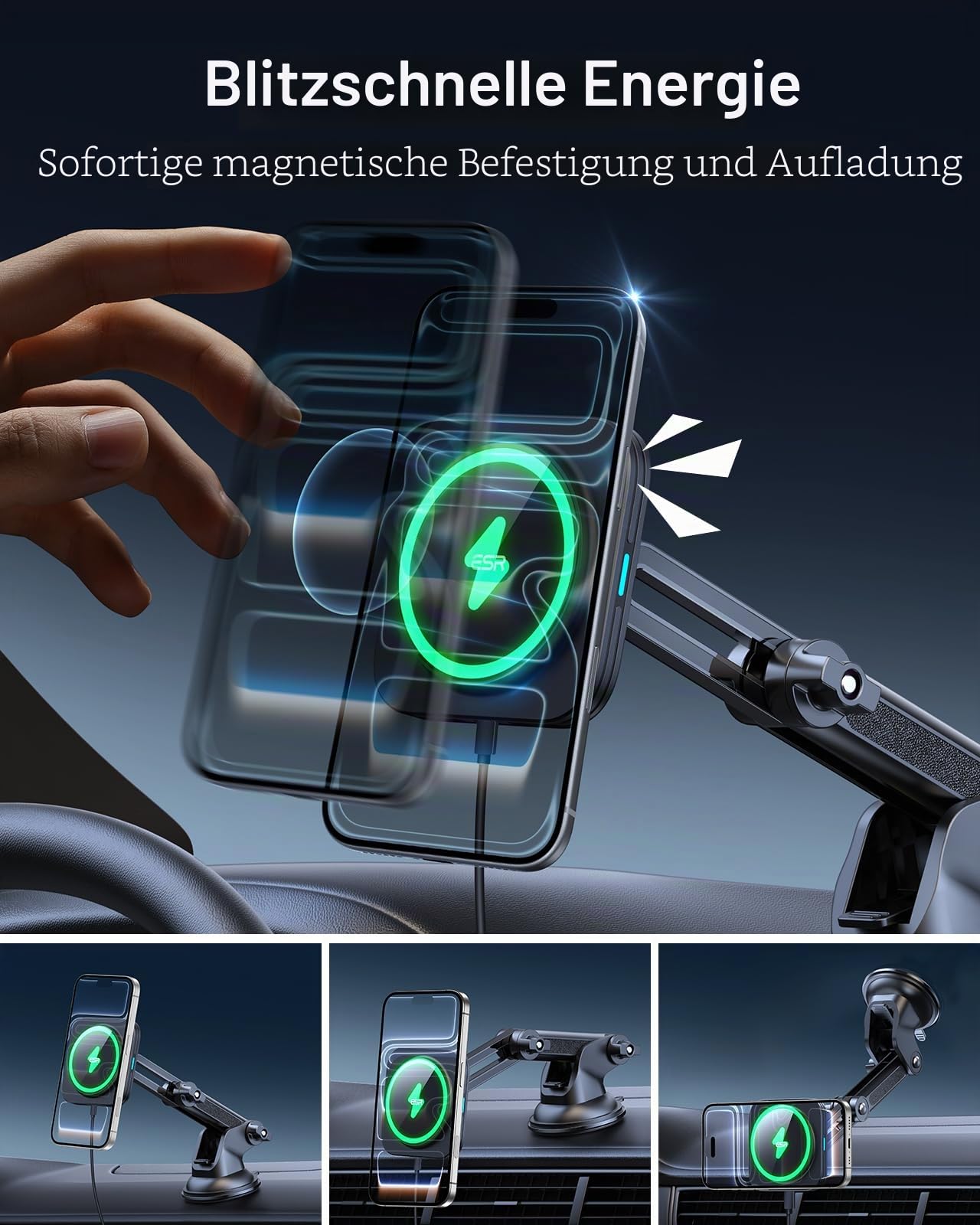 ESR für Magsafe Autohalterung mit Ladefunktion, Armaturenbrett Handyhalterung Auto Ladegerät, Magnet Handyhalterung Auto mit Ladefunktion für iPhone Air/17/17e/16/15/14/13/12, S25/S26, Schnellladung