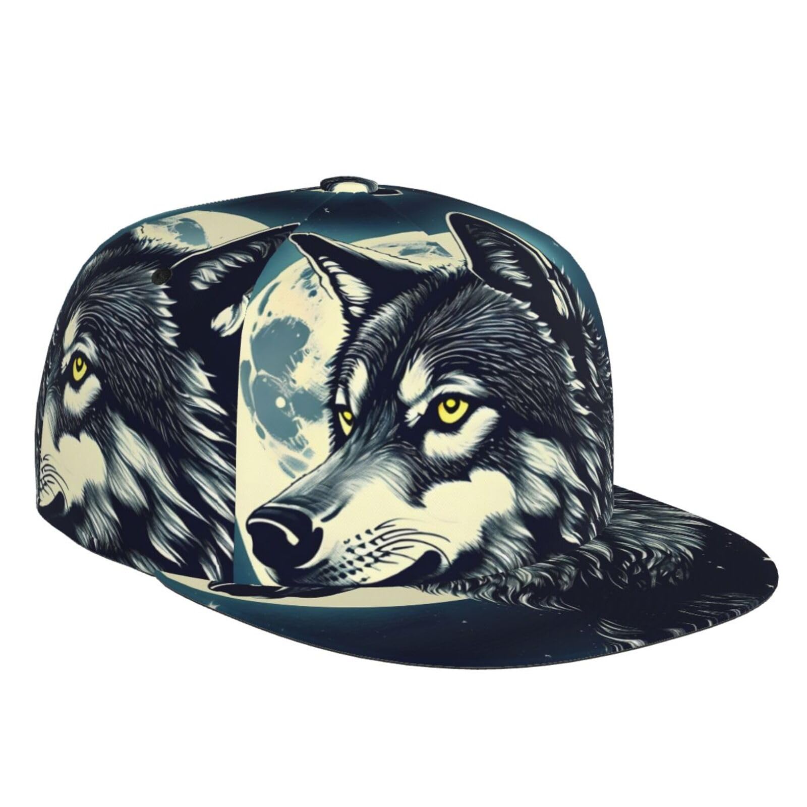 DRTGEDS Beer Custom Baseball Cap with Image,Men's Hat,Snapback Flat Brim Baseball Cap, Wolf Night Moon, One size