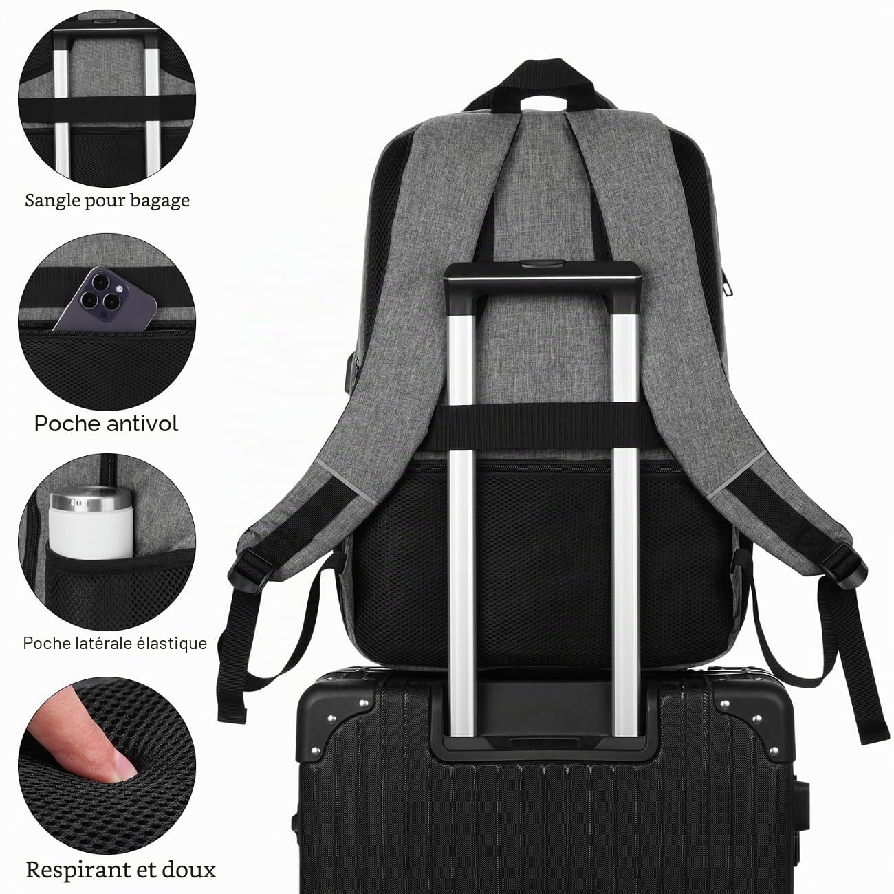 YAMTION Sac à Dos pour Ordinateur Portable 17,3" avec Compartiment à Chaussures,Sac à Dos d'Écolier Sac à Bandoulière pour Gym, Voyages,Travail