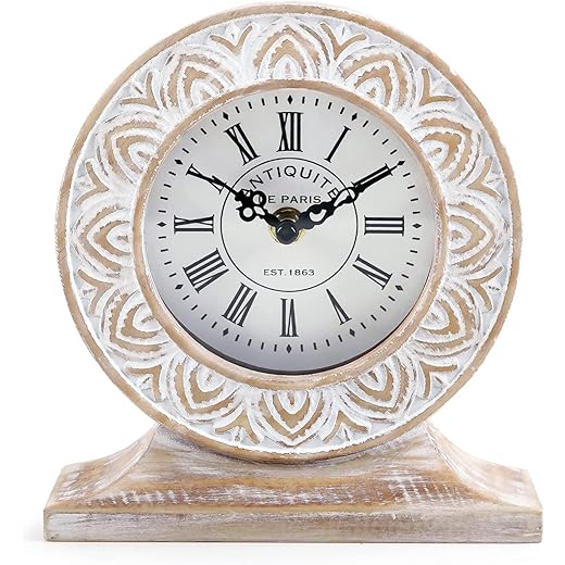Hand‑Carved Boho Wooden Table Clock