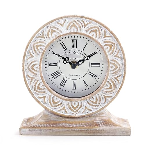 Hand‑Carved Boho Wooden Table Clock