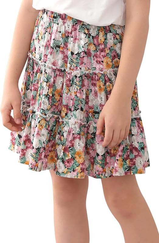 Minifalda floral con volantes escalonados para niñas 4-14 años