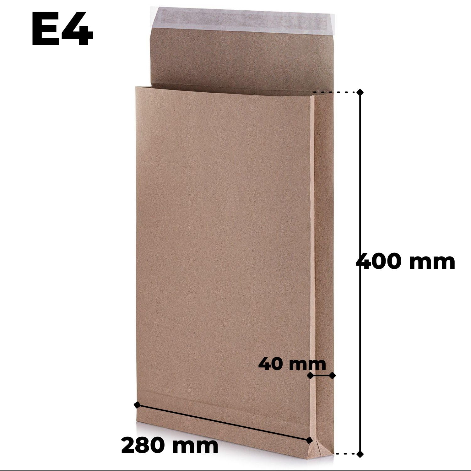 100 Faltentaschen 4cm Falte ohne Fenster Versandtaschen E4 280 x 400 x 40 mm braune Faltumschläge haftklebend mit Abziehstreifen