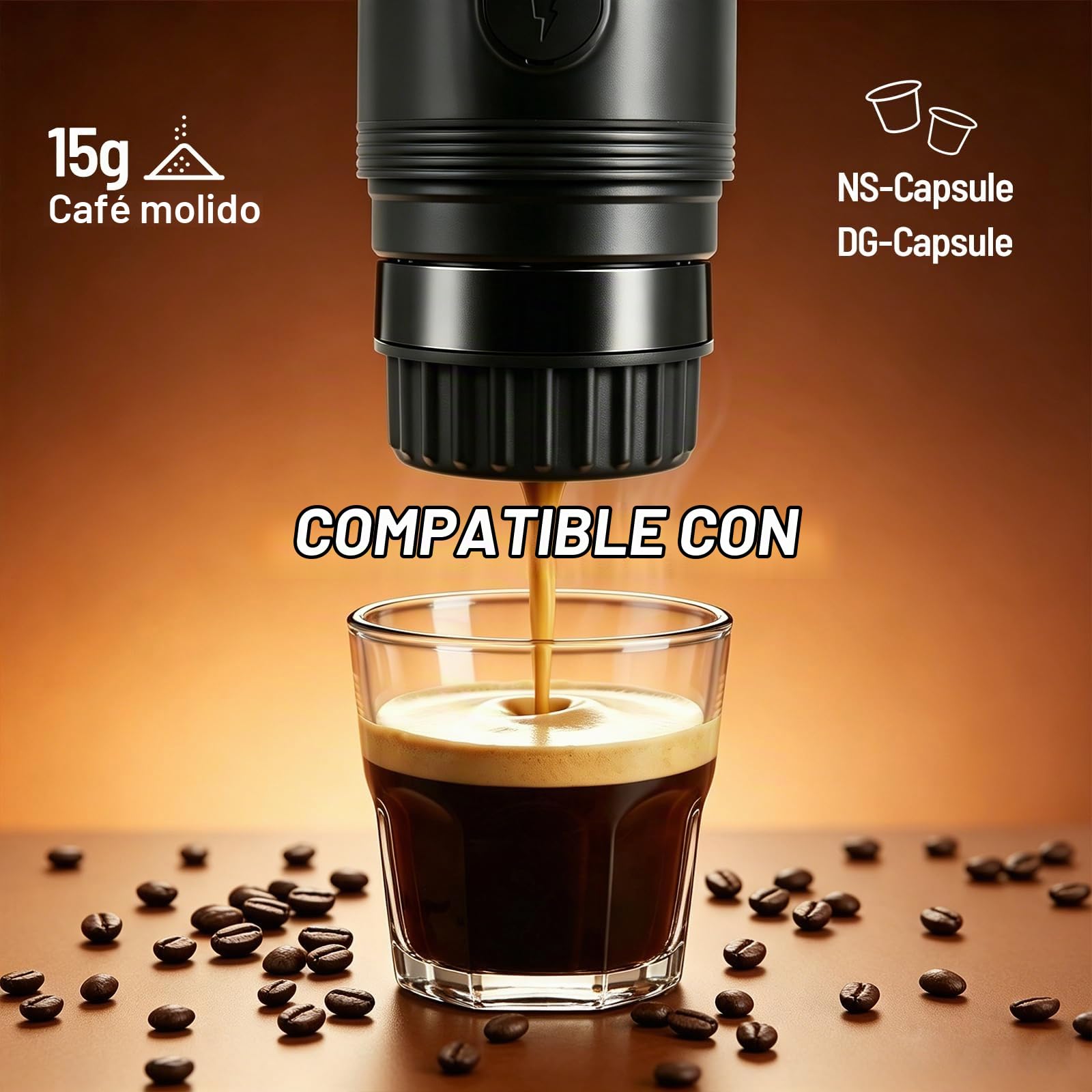 Cafetera Portátil Espresso,20 Bar Cafetera Portatil Capsulas Recargable Compatible con Cápsulas Pequeñas y Café Molido Autocalentamiento Cafetera Portátil para Viajes Acampada Oficina