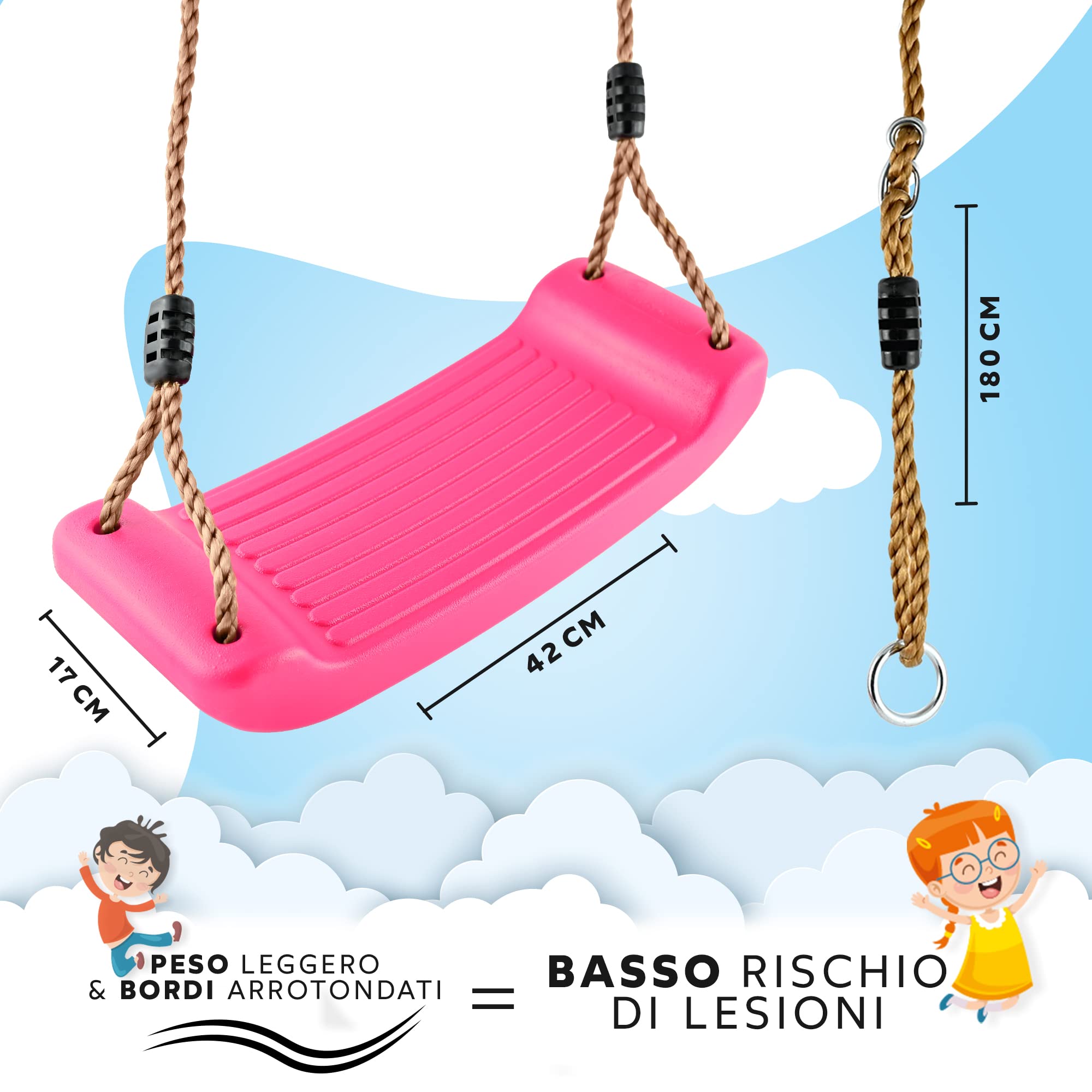 GO!elements - Altalena da giardino per bambini, per interni ed esterni, regolabile in altezza, antiscivolo, colore: rosa - 3