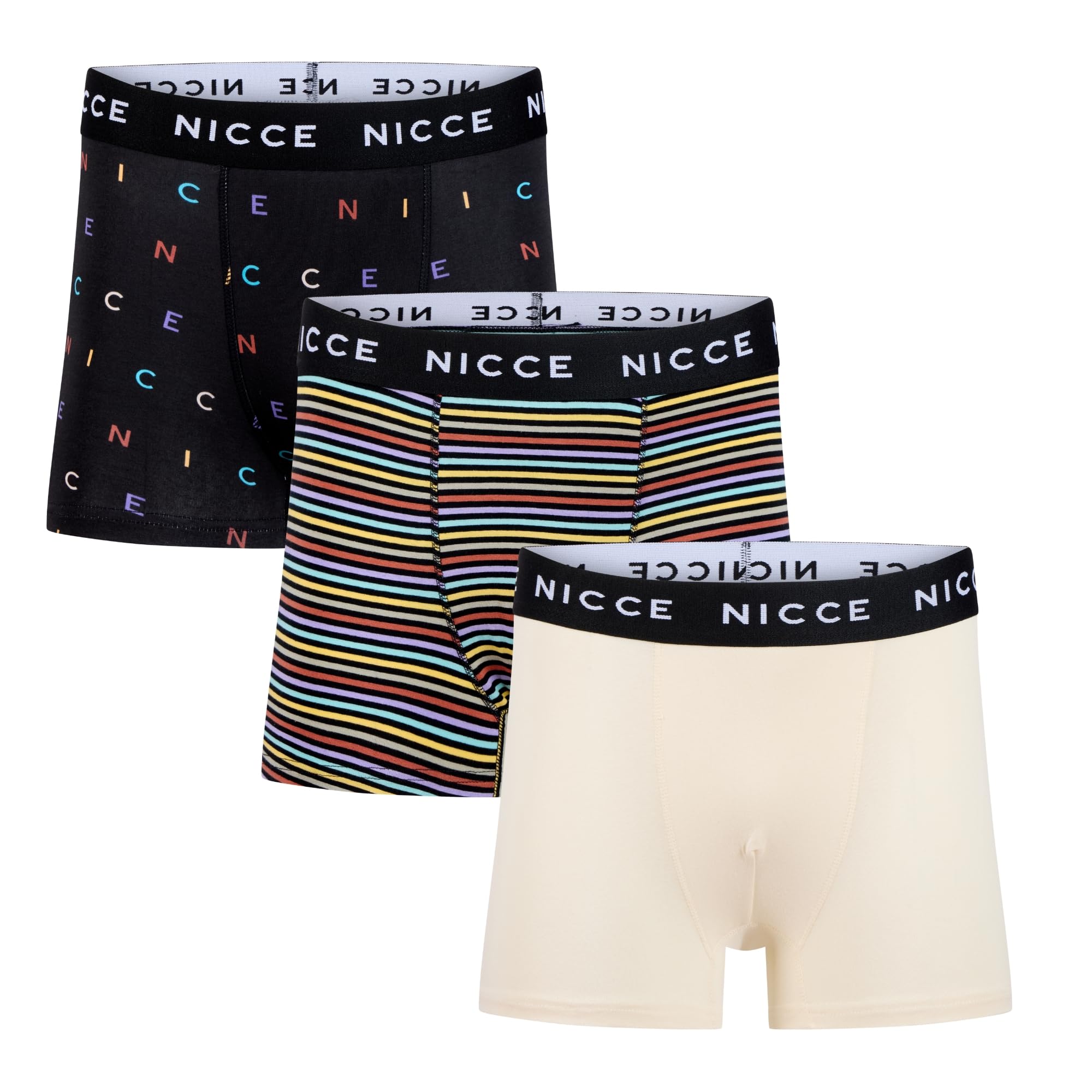 Nicce Men's Casen / 3 Pack / Assorted Boxers, Colours, Elasticated Logo Waistband, 3 Pack, Premium Soft Cotton, Classic Fit, Comfortable Underwear, Medium