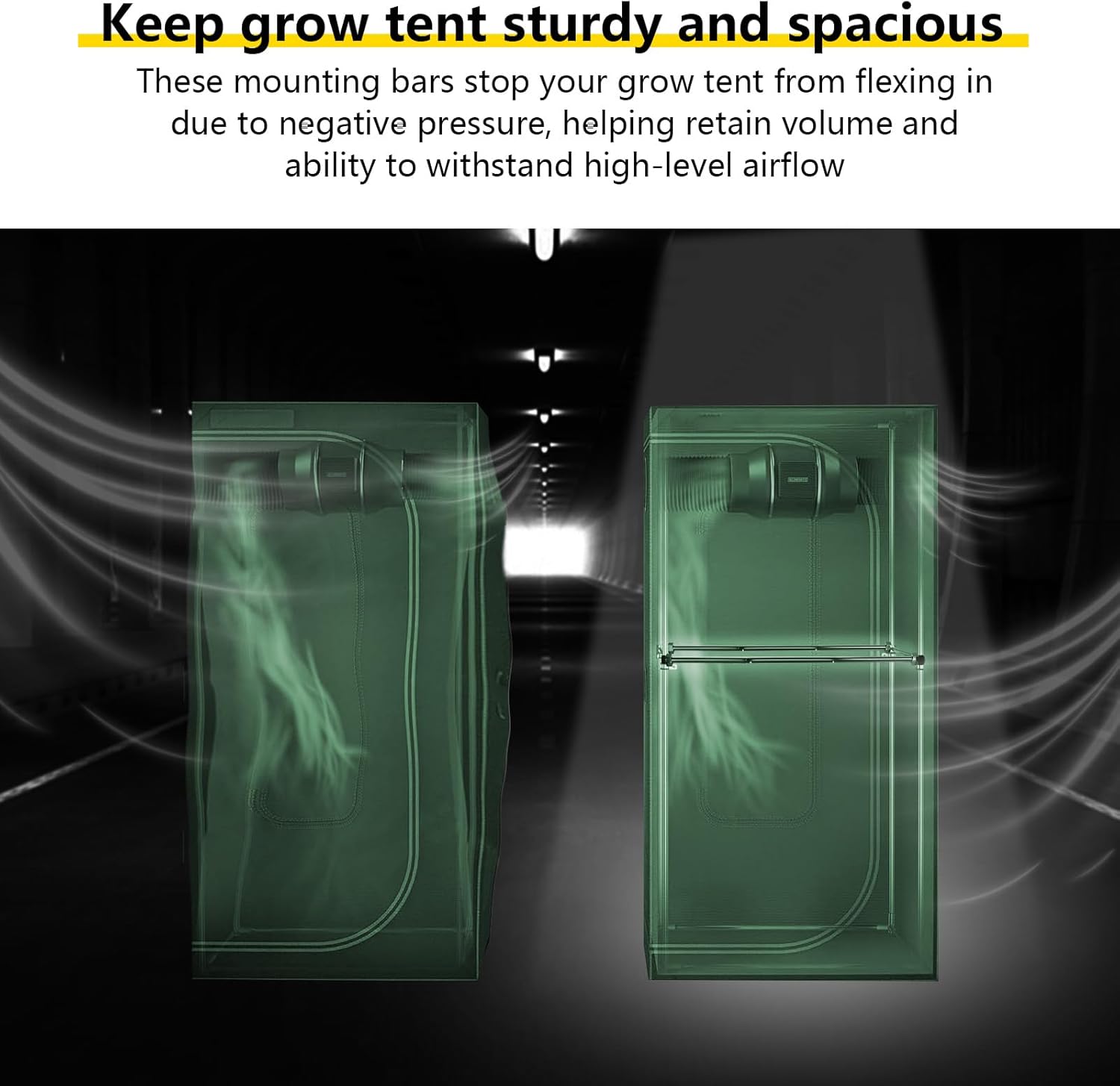 Heavy-Duty Grow Tent Mounting Bars, Durable Side Support Pole with Non-Slip Hook and Loop Straps for Indoor Grow Tents to Prevent Wall Suction (4 * 4’)