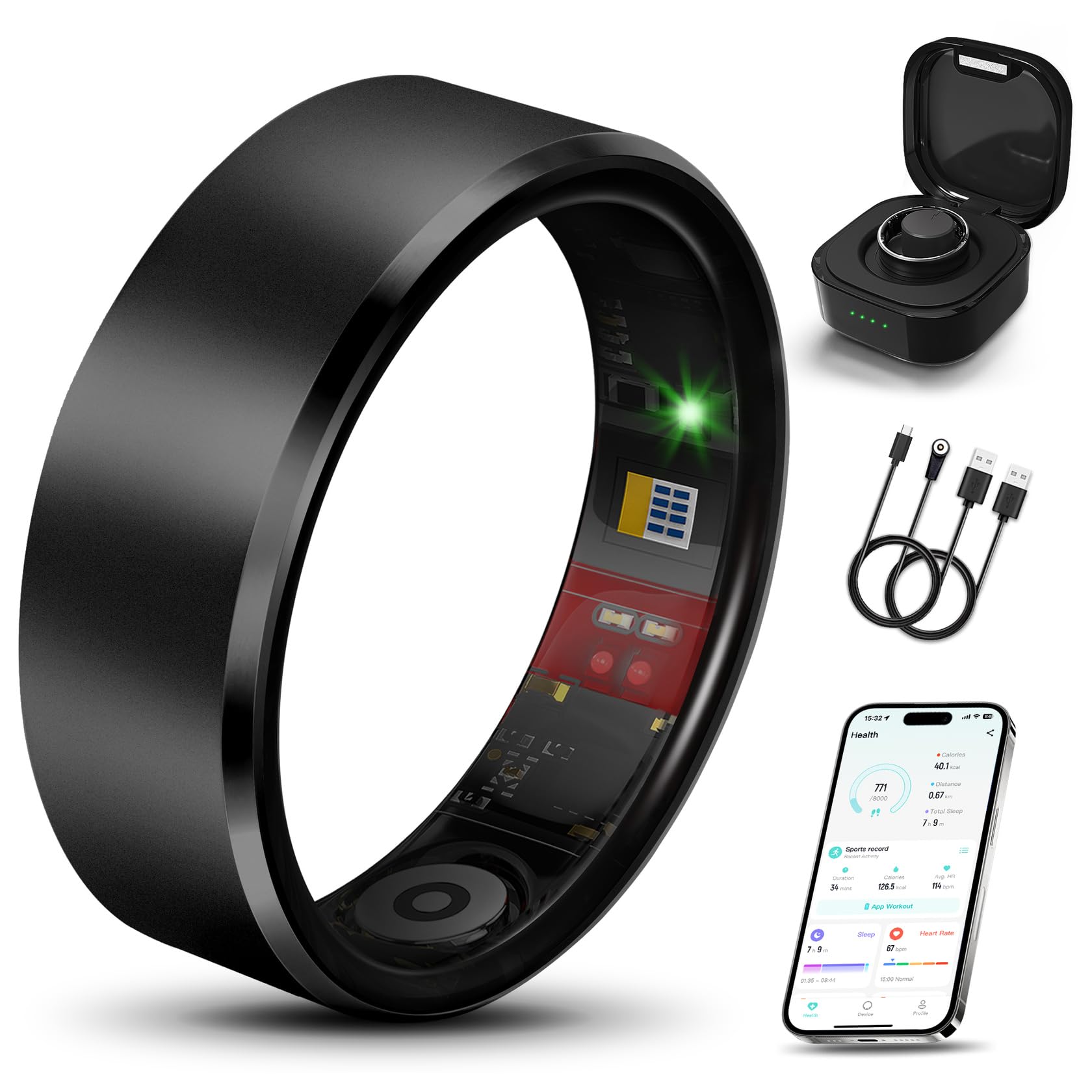 Smart Ring 2.0 for Men Women, Sleep & Fitness Tracker, Black 8 | Lightweight Waterproof Slim Scratch Resistant, Advanced Chip, Sleep, Stress & Daily Activity Monitor, No Subscription Fees