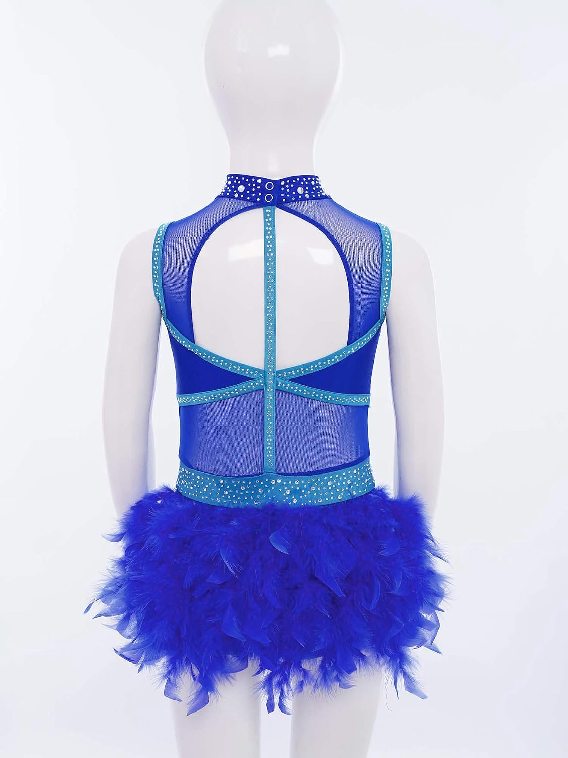 Girls Ballet Leotard Modern Gymnastics Jazz Dance Outfit Kids Sleeveless Feather Skirt Rhinestone Bodysuit