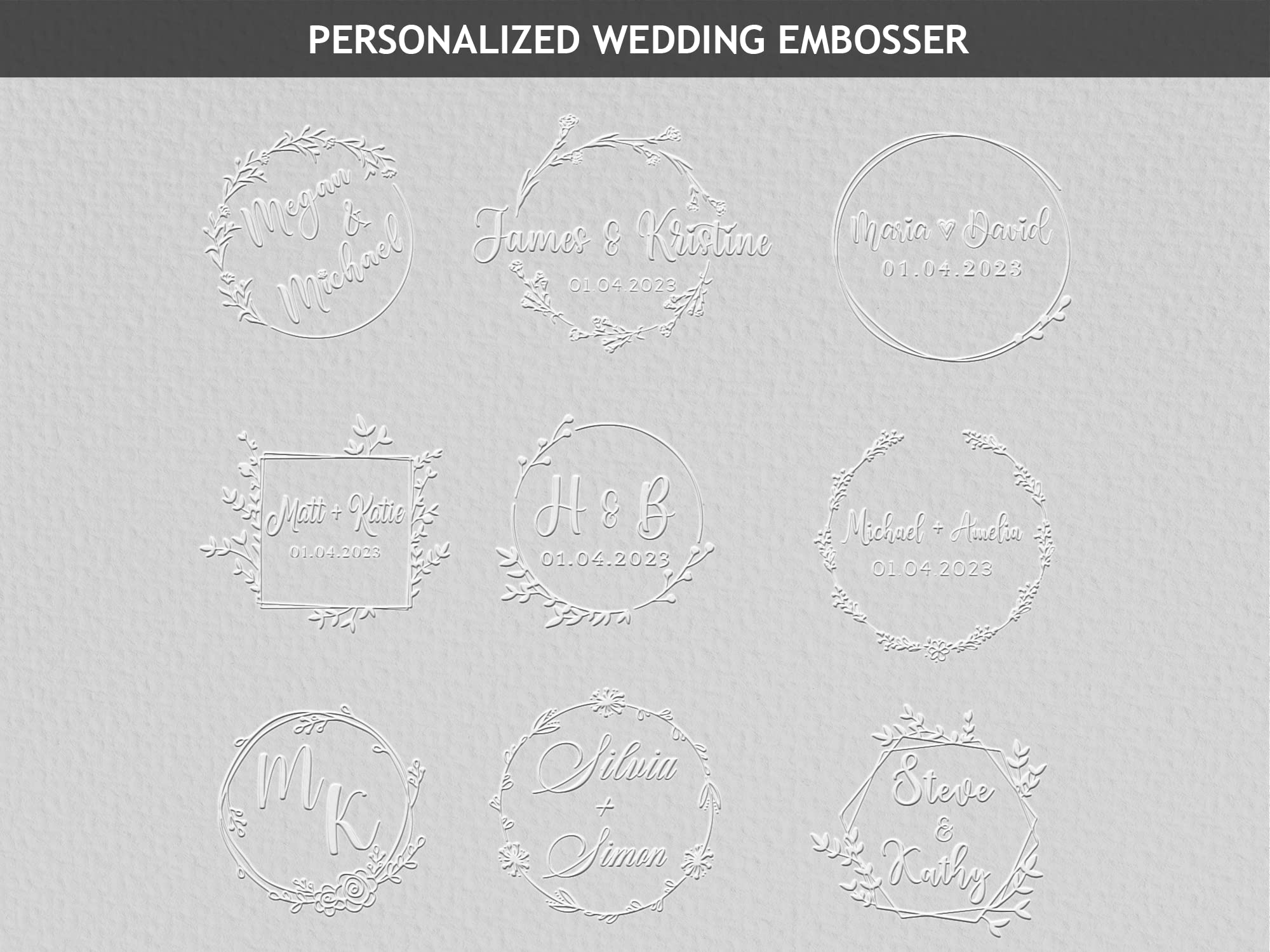 Custom Wedding Embosser Personalized Wedding Embosser 9 Designs to Choose from! Custom Embosser Stamp Monogram Embosser Name Embosser Floral Wedding Script Labels Mail Black