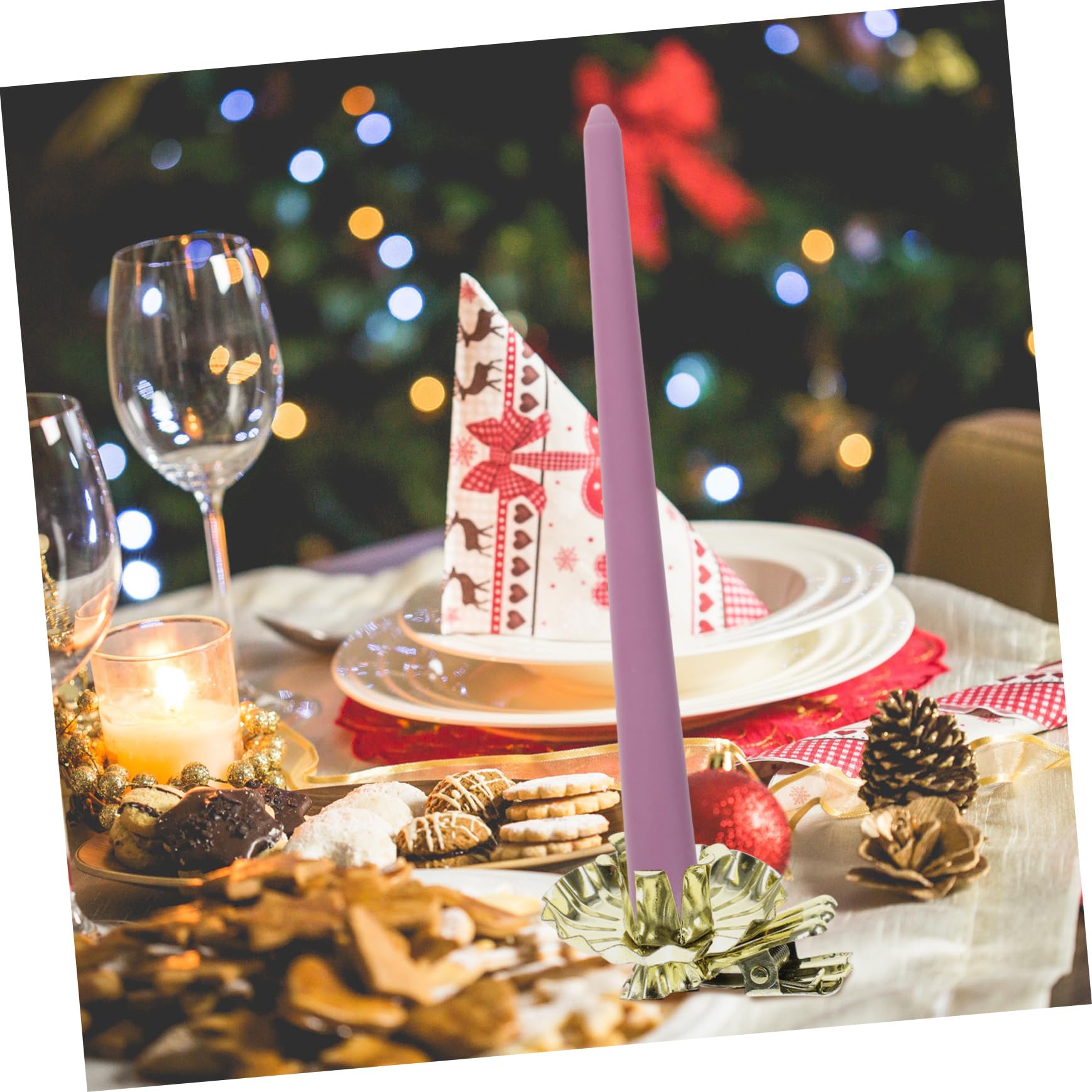 HOMOCONO Unique Christmas Tree Candle Holder Clip Christmas Decorations for Candles Gold Decor