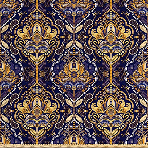 ABAKUHAUS Asiático Tela por Metro, Modelo Oriental Árabe, Decorativa para Tapicería y Textiles del Hogar, 3M (148x300cm), Púrpura Amarillo