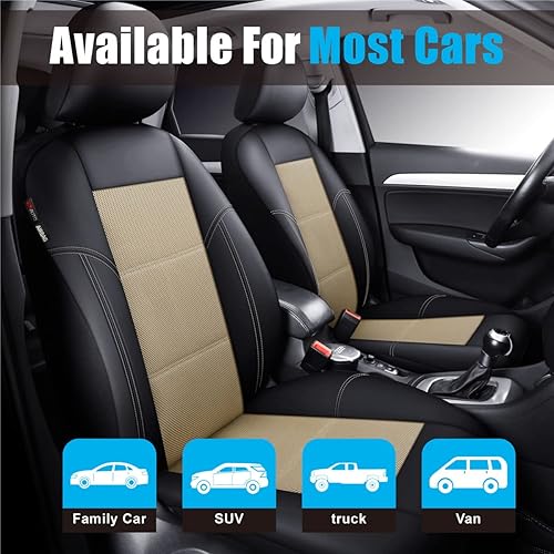 Miniatura 2 de P&J AUTO Funda de cuero y malla para asiento delantero de automóvil, ajuste universal para automóviles, camiones, camionetas y SUV, compatible con