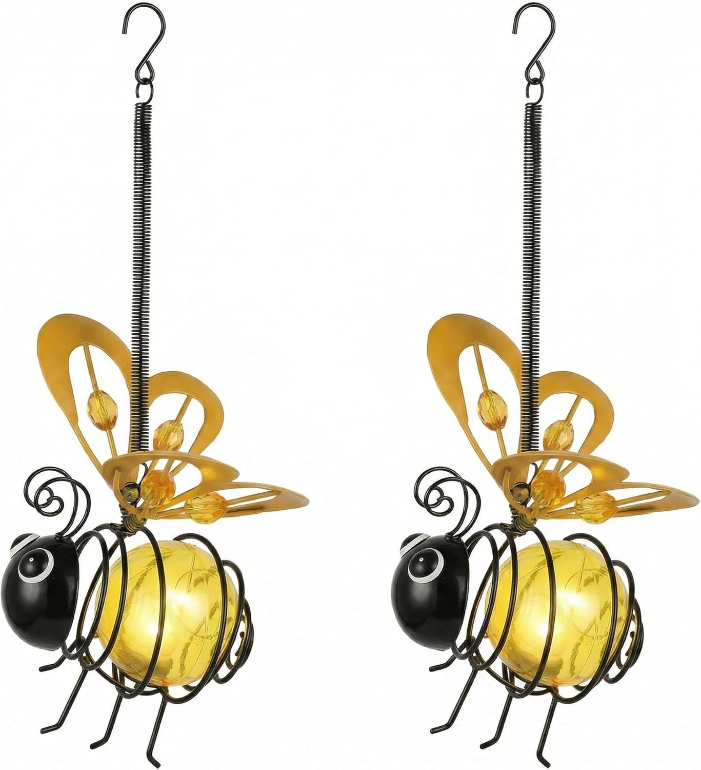4Pcs Hanging Solar Bee Lights for Outdoor Garden Decor - Metal Bouncing Yard Art, Unique Mother's Day, Father's Day & Birthday Gifts for Women and Mom (Bee, 4)