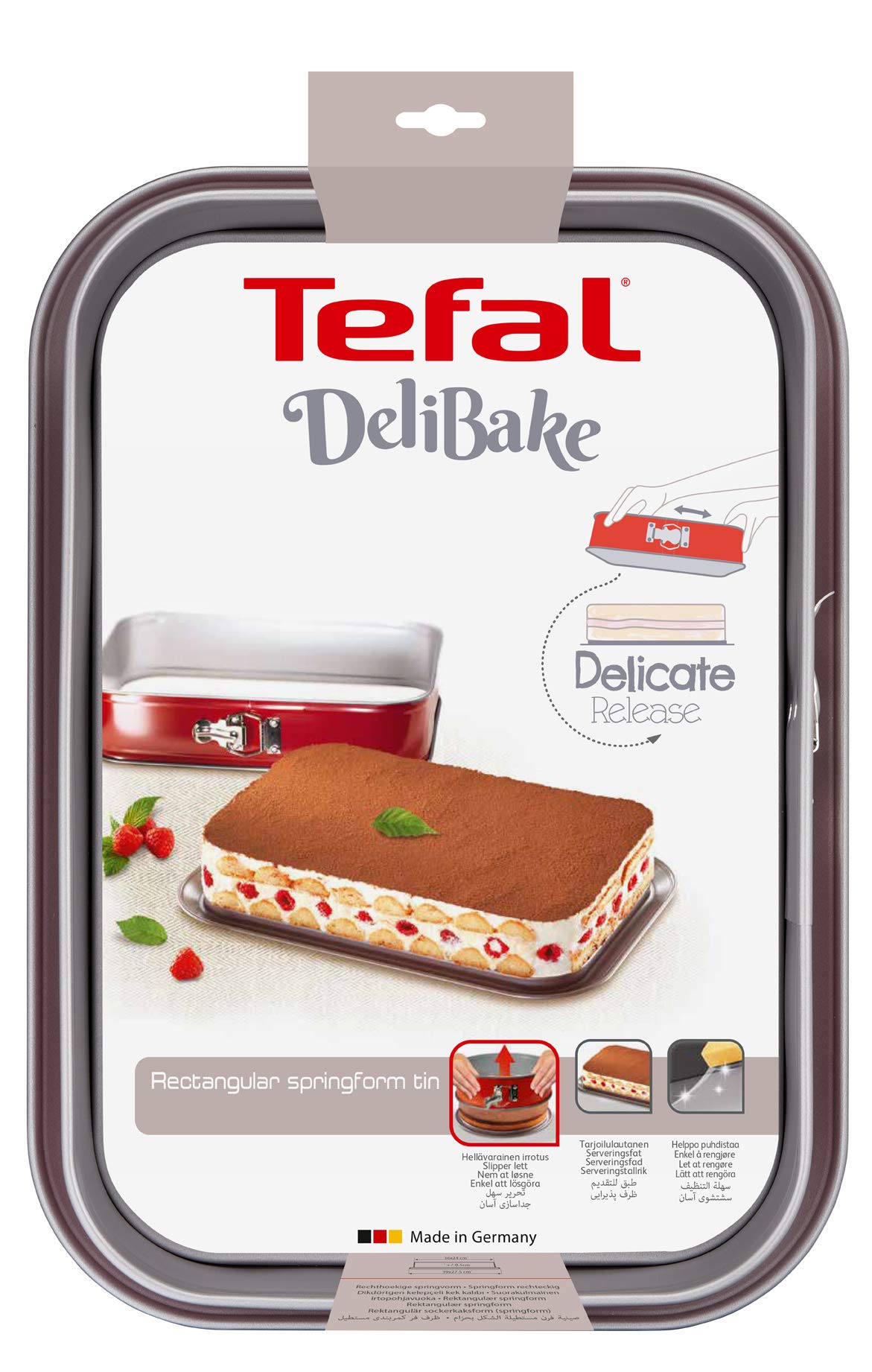 Tefal Delibake J1640574, Molde rectangular para hornear 36x24 cm, revestimiento antiadherente, bordes antidesbordamiento