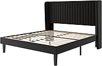 Vista 9 de SHA CERLIN Base de cama de terciopelo tamaño Queen con cabecera capitoné de canal vertical, plataforma tapizada con listones de madera, no necesita