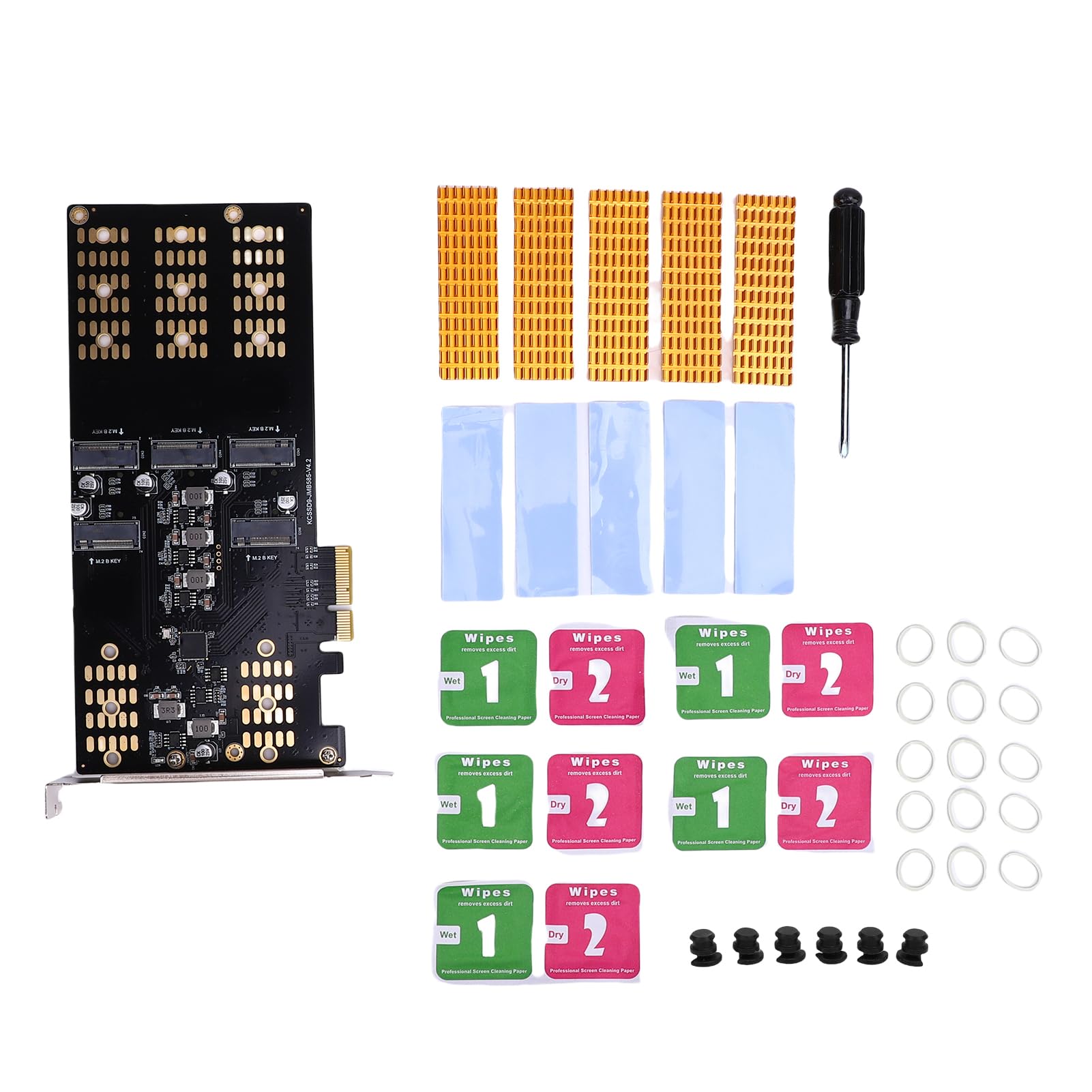 Ejoyous Adapter M.2 PCIe na M.2 SSD PCB Metalowa Karta rozszerzeń PCIe 5 Gniazd Obsługuje Dyski SSD 2280 2260 2242 2230 do Rozbudowy Pamięci Masowej Komputera Stacjonarnego i Przesyłania Danych